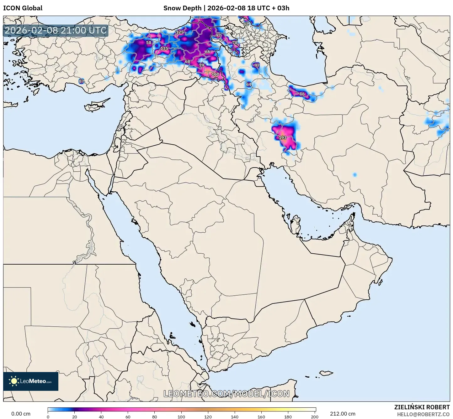 ICON model - Timur Tengah, Kedalaman Salju