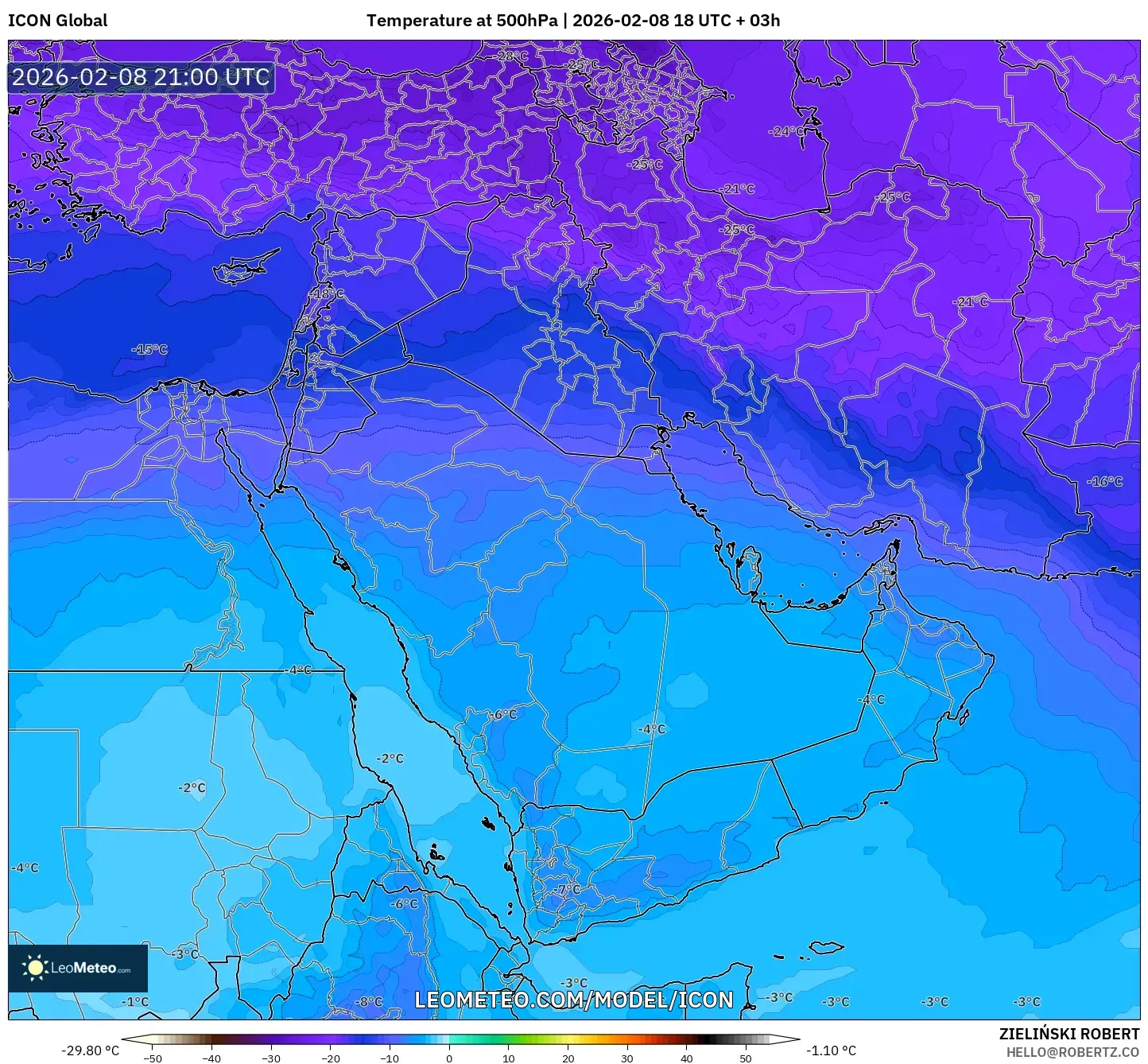 ICON model - Middle East, Temperature at 500hPa