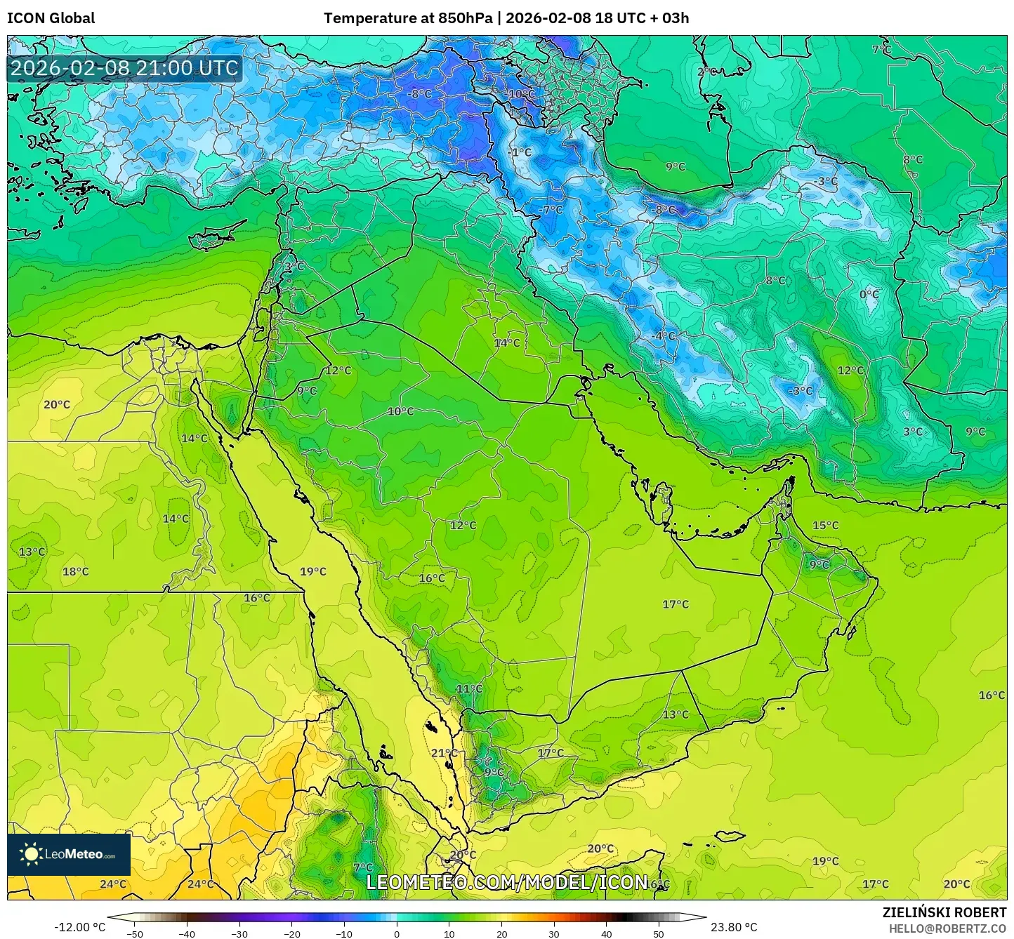 ICON model - Middle East, Temperature at 850hPa