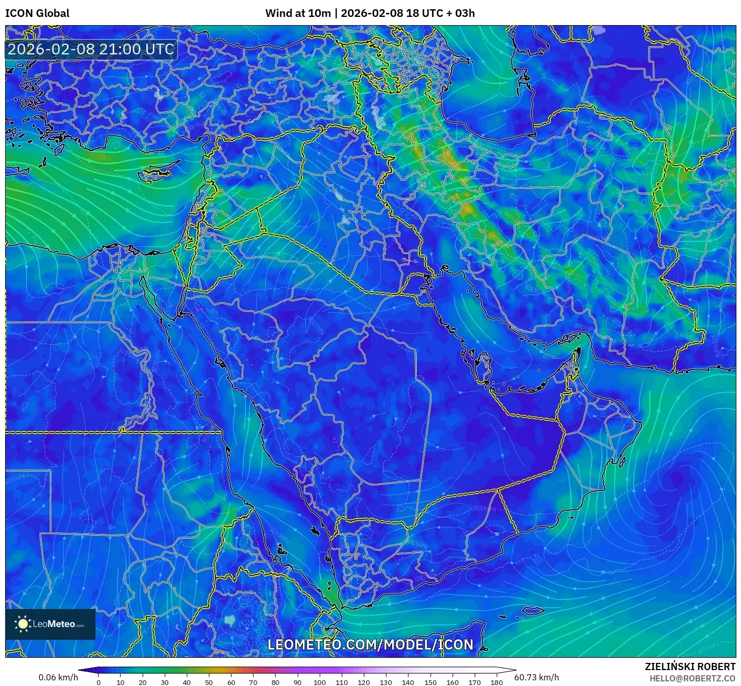 ICON model - Middle East, Wind at 10m