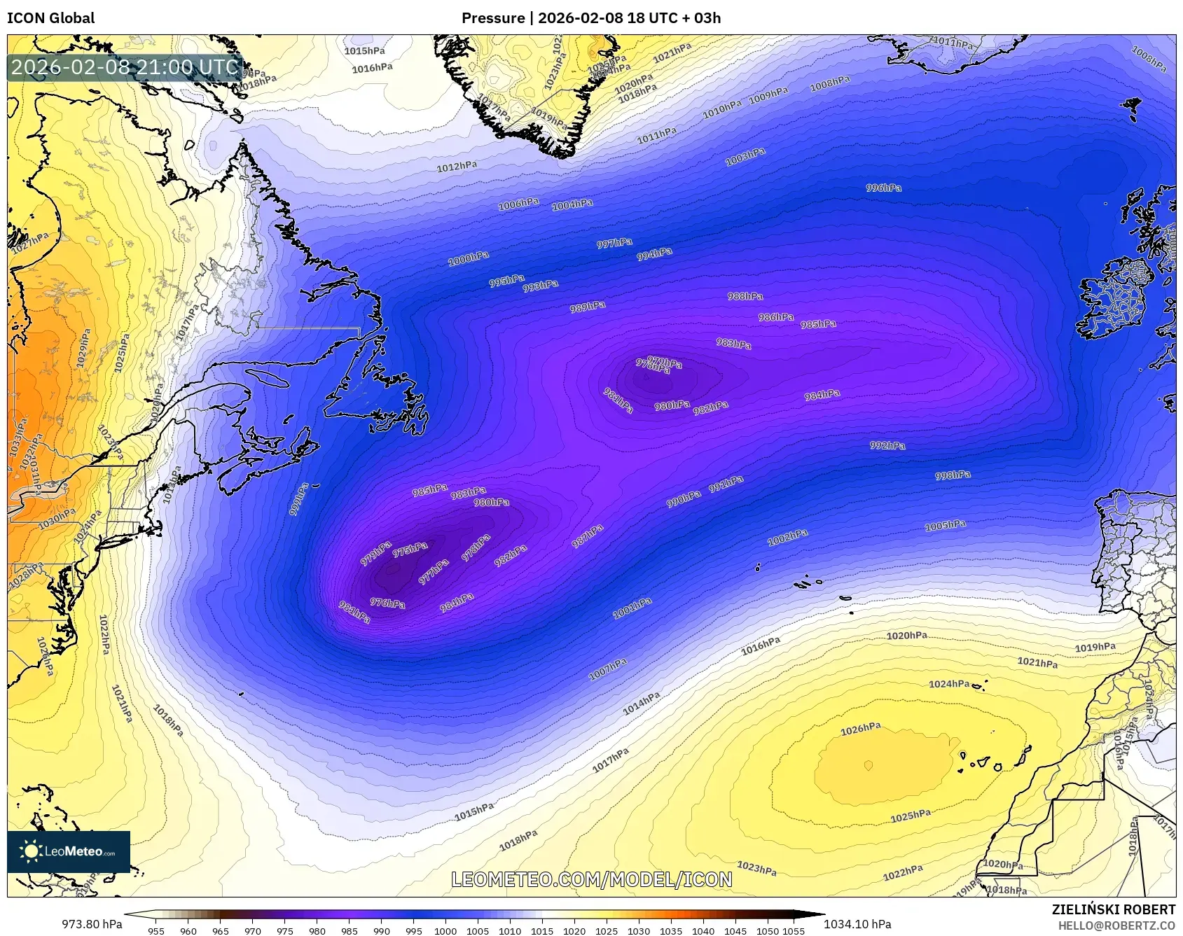 ICON model - North Atlantic, Pressure