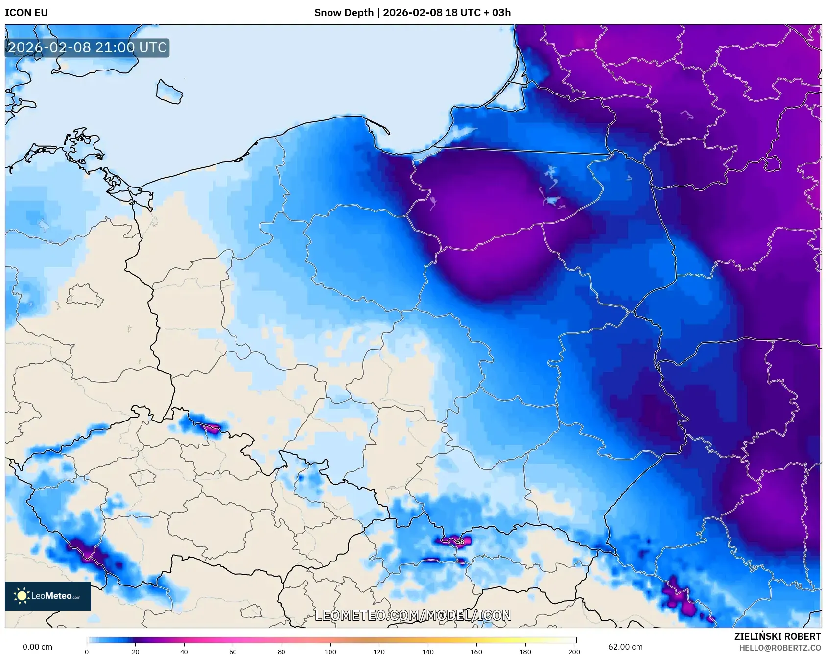 ICON model - Poland, Snow Depth