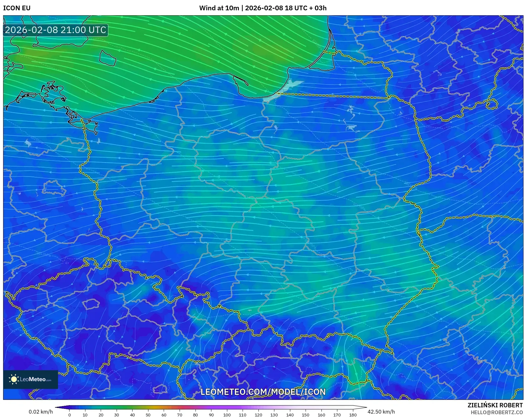ICON model - Polandia, Angin 10 m
