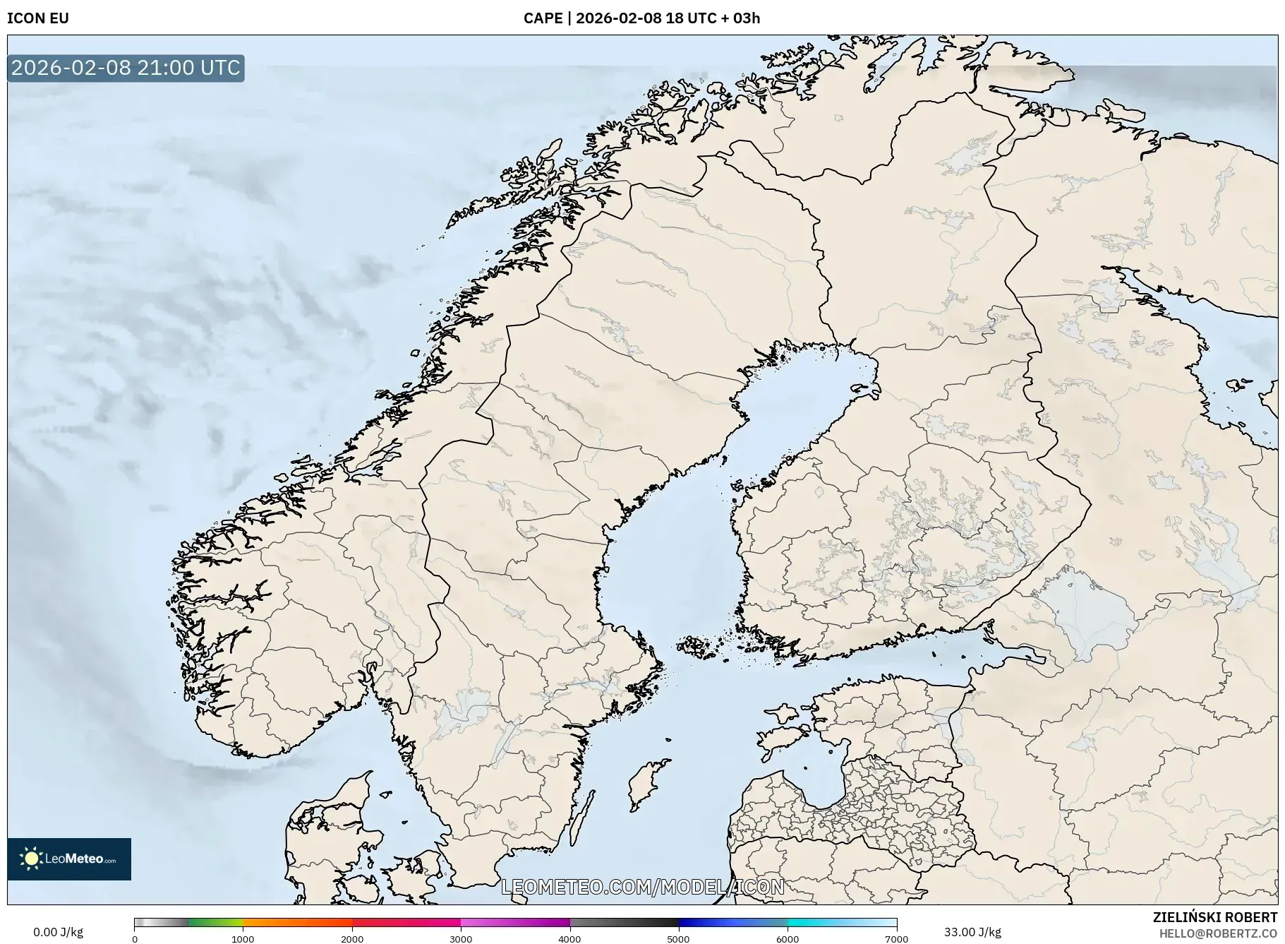 ICON model - Scandinavia, CAPE