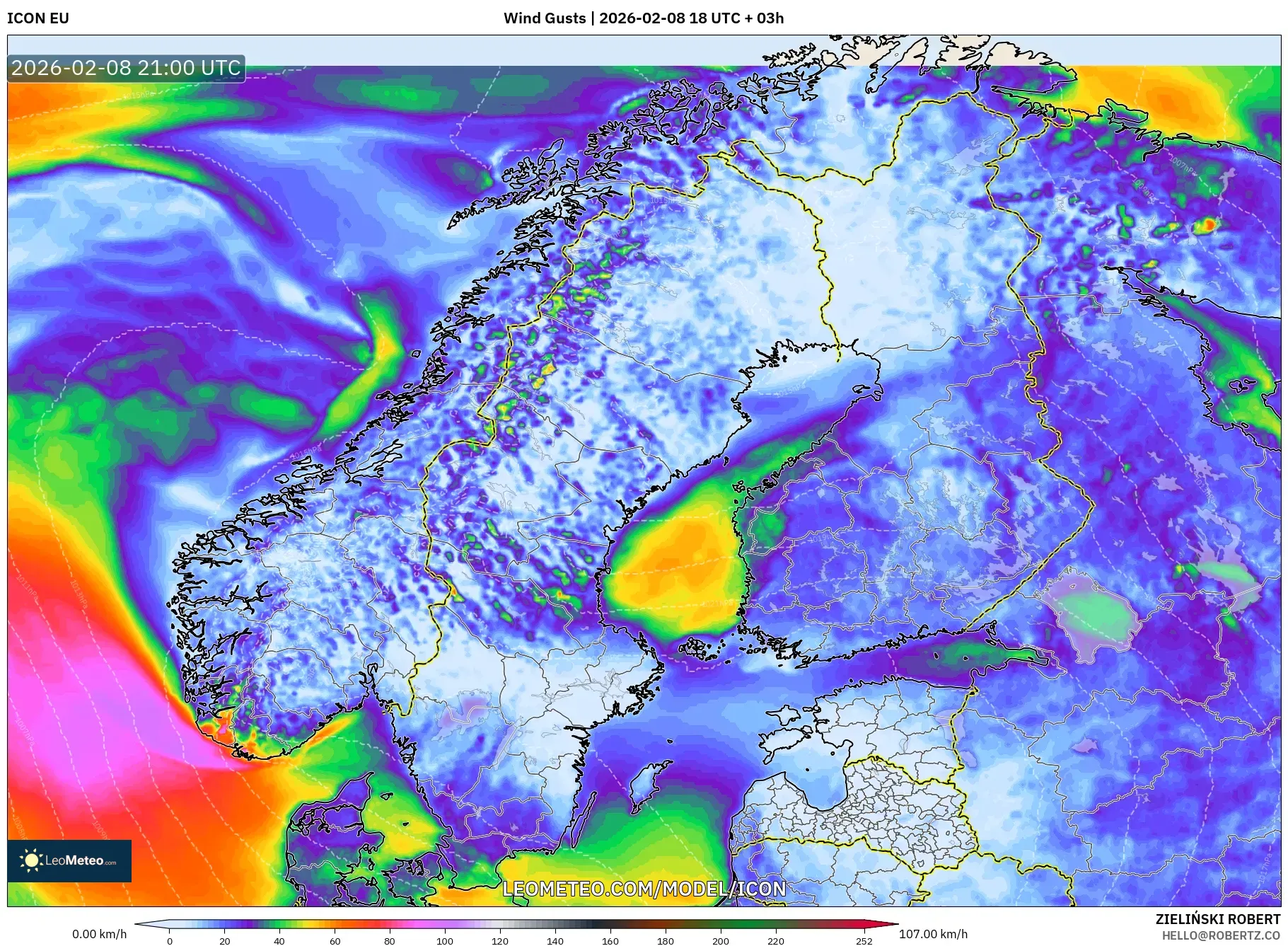 ICON model - Scandinavia, Wind Gusts