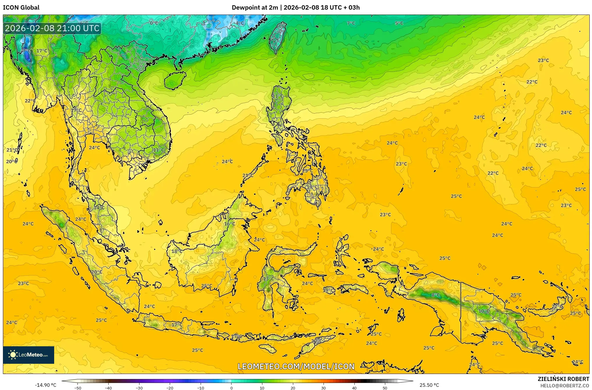ICON model - Asia Tenggara, Titik Embun 2 m