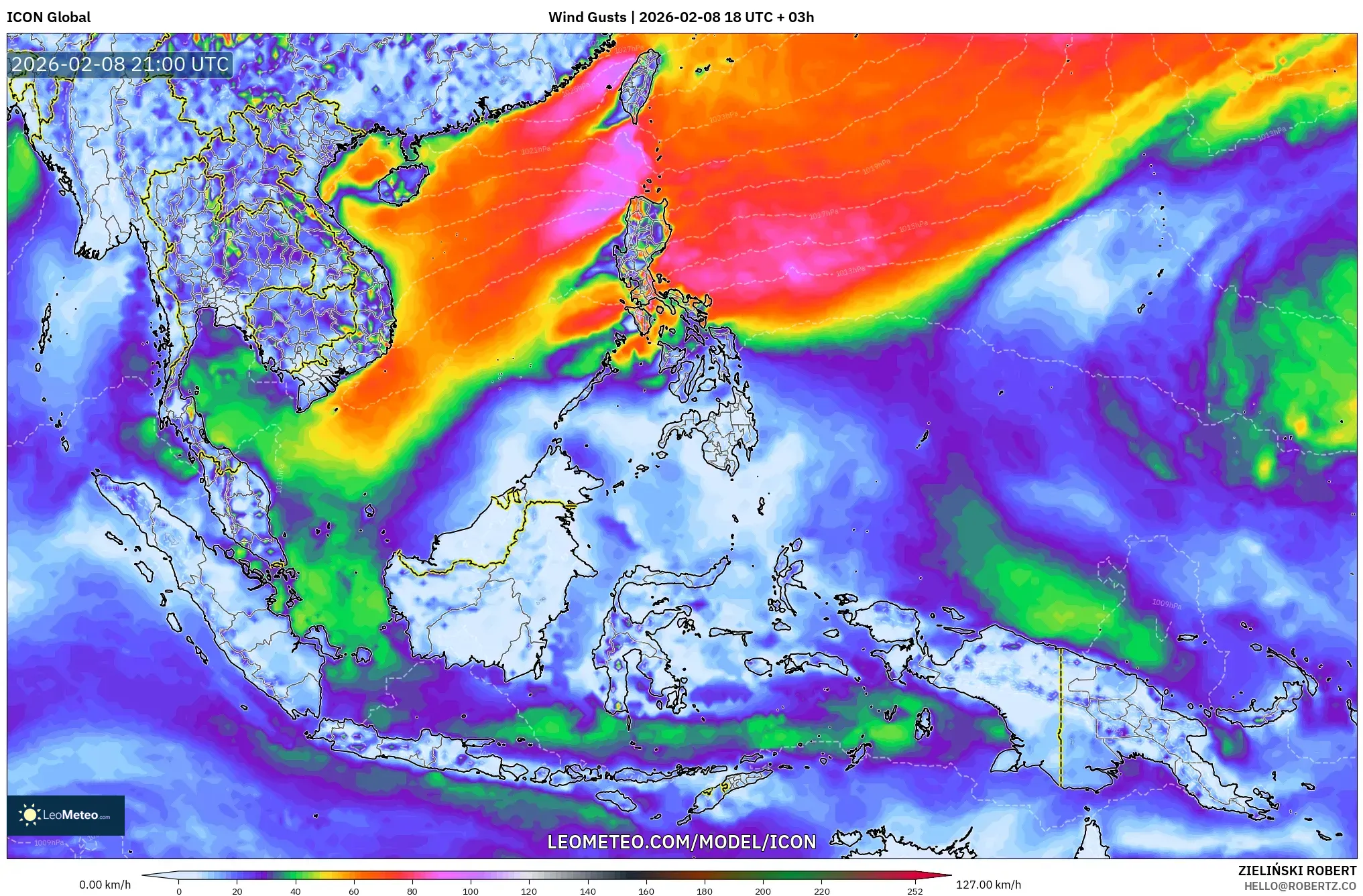ICON model - South East Asia, Wind Gusts