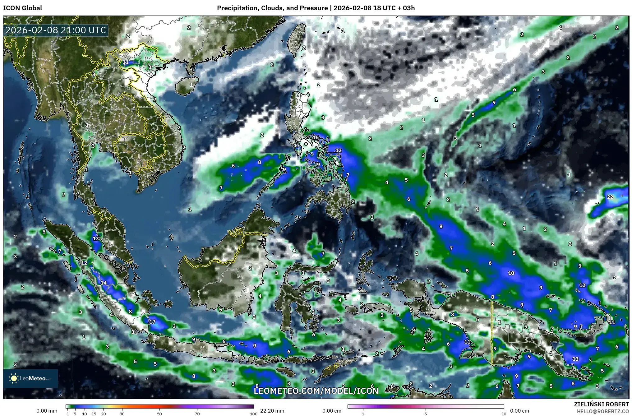 ICON model - Asia Tenggara, Curah Hujan, Awan, dan Tekanan