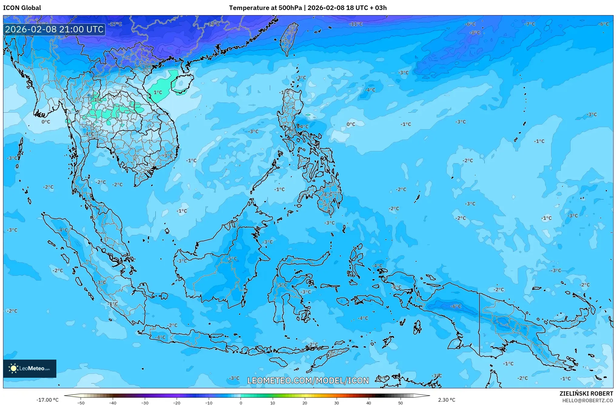 ICON model - South East Asia, Temperature at 500hPa