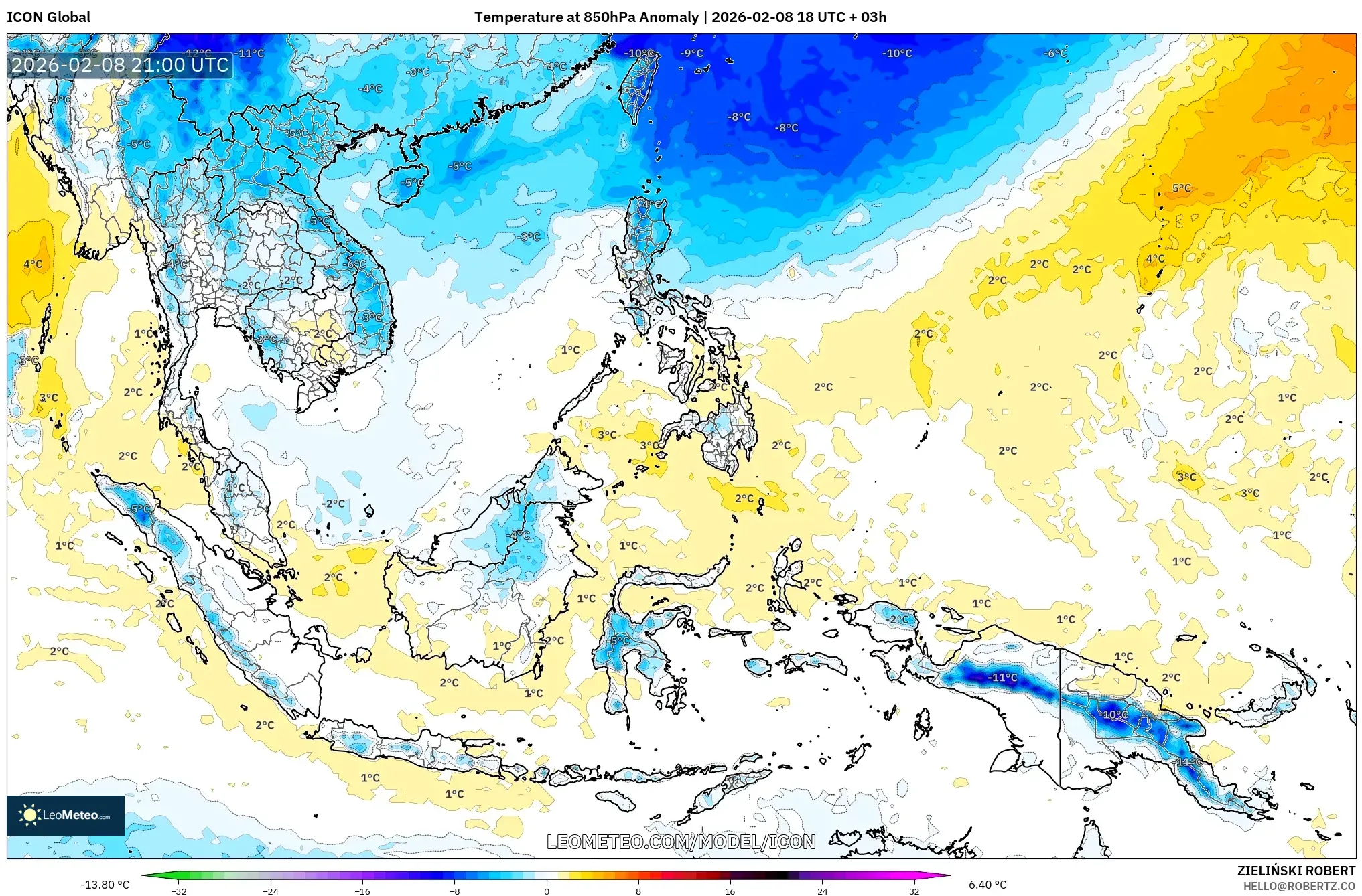 ICON model - Asia Tenggara, Anomali Suhu 850 hPa