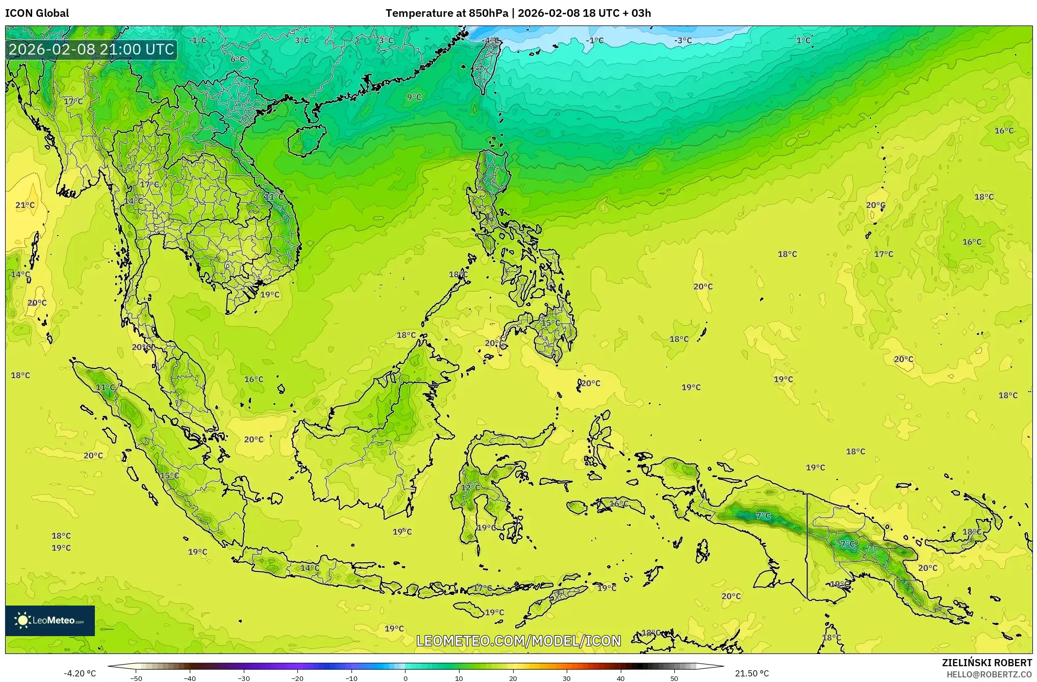 ICON model - South East Asia, Temperature at 850hPa