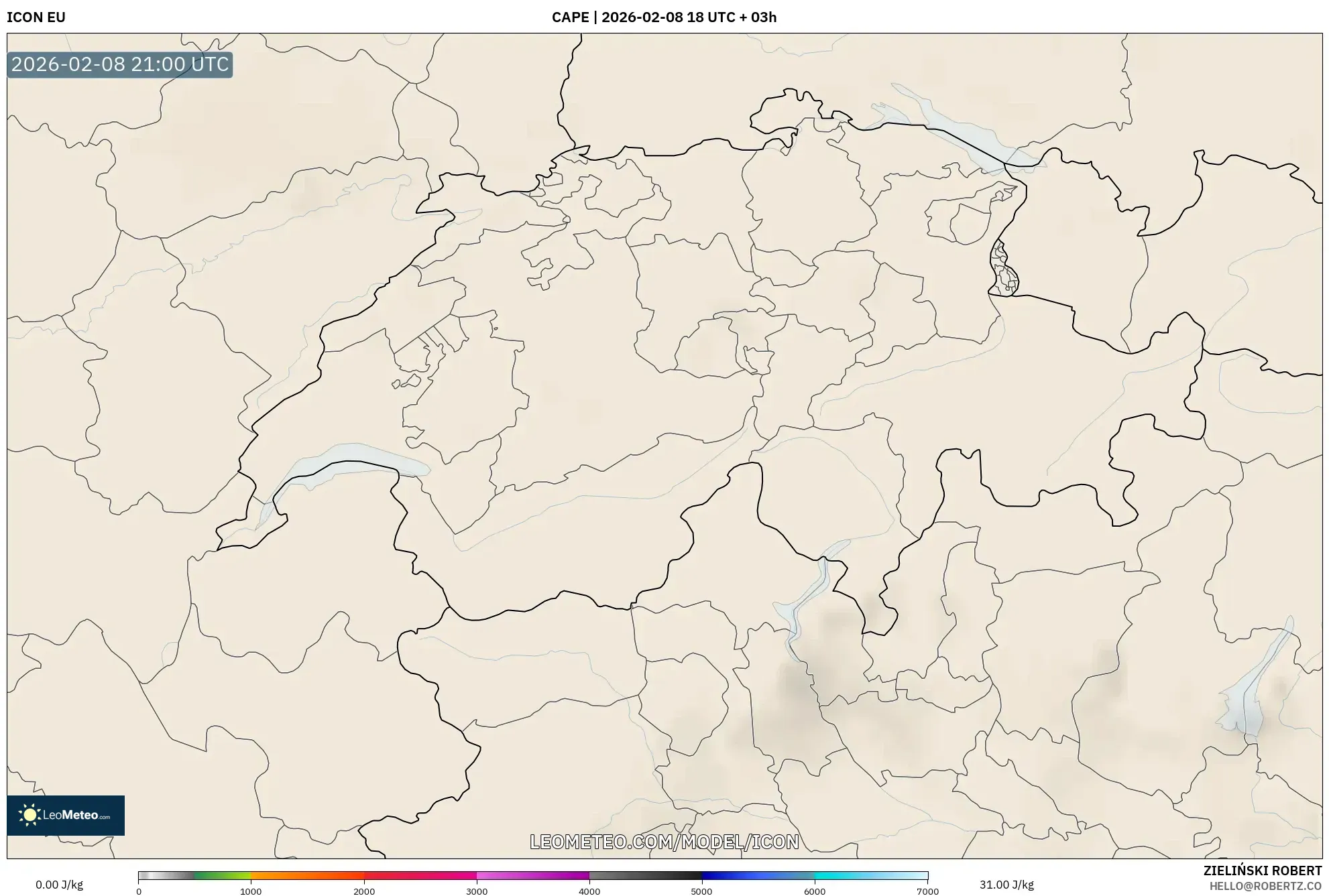 ICON model - Switzerland, CAPE