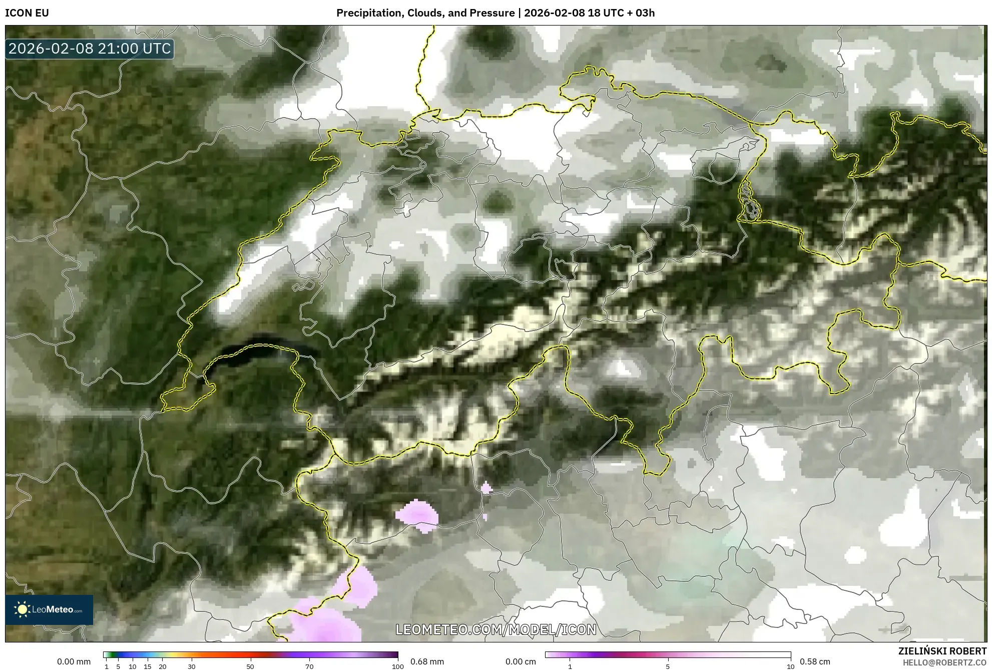 ICON model - Swiss, Curah Hujan, Awan, dan Tekanan
