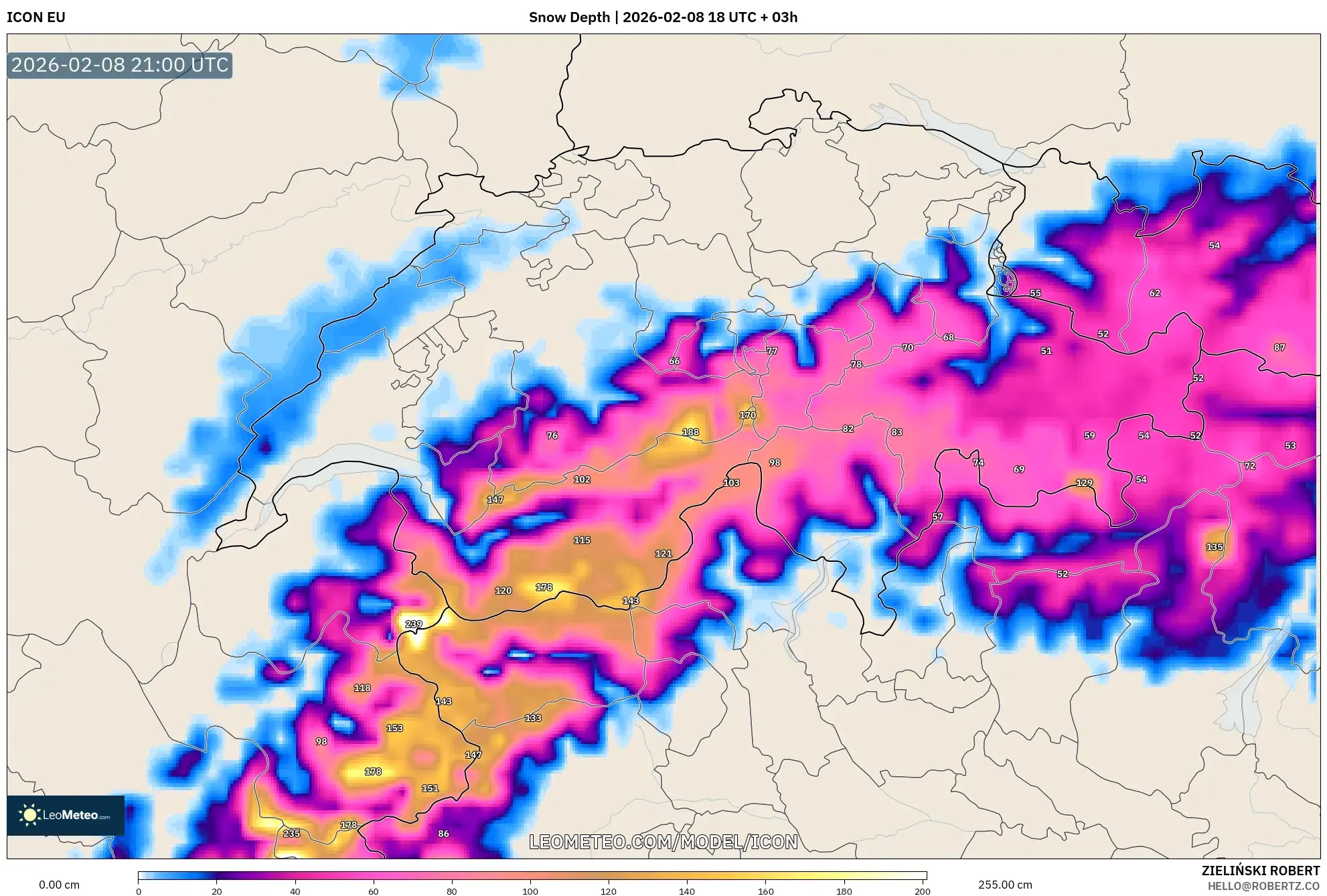 ICON model - Switzerland, Snow Depth
