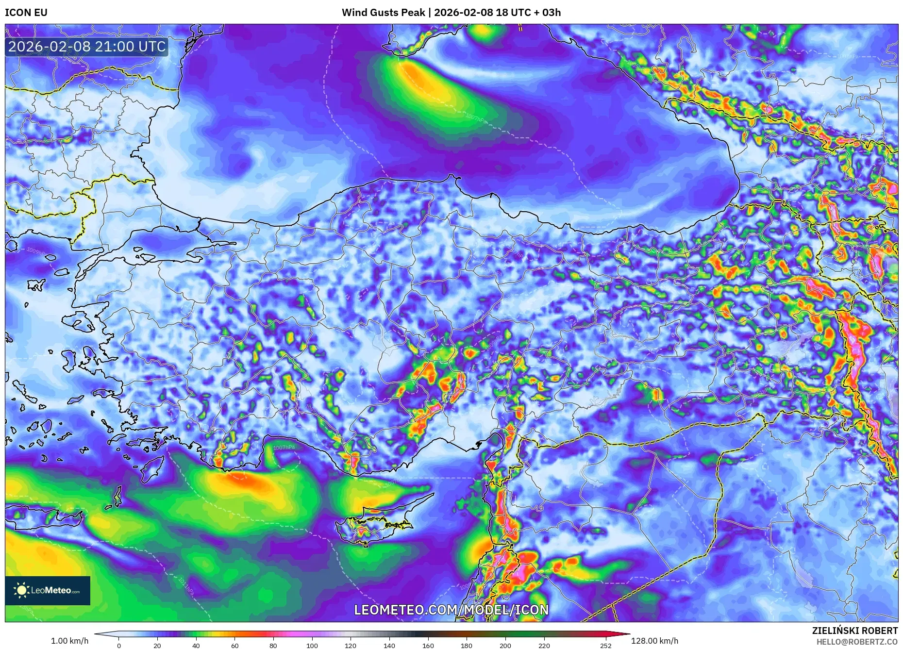 ICON model - Turkey, Wind Gusts Peak