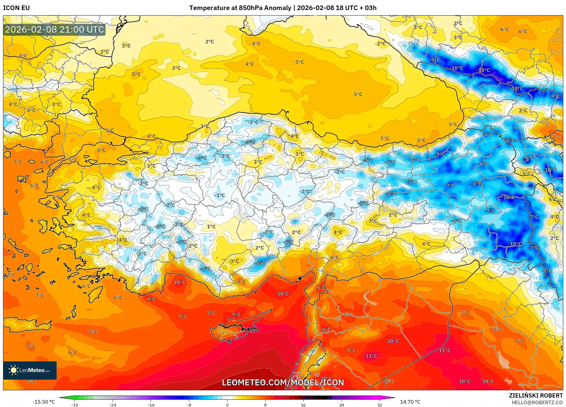 ICON model - Turki, Anomali Suhu 850 hPa