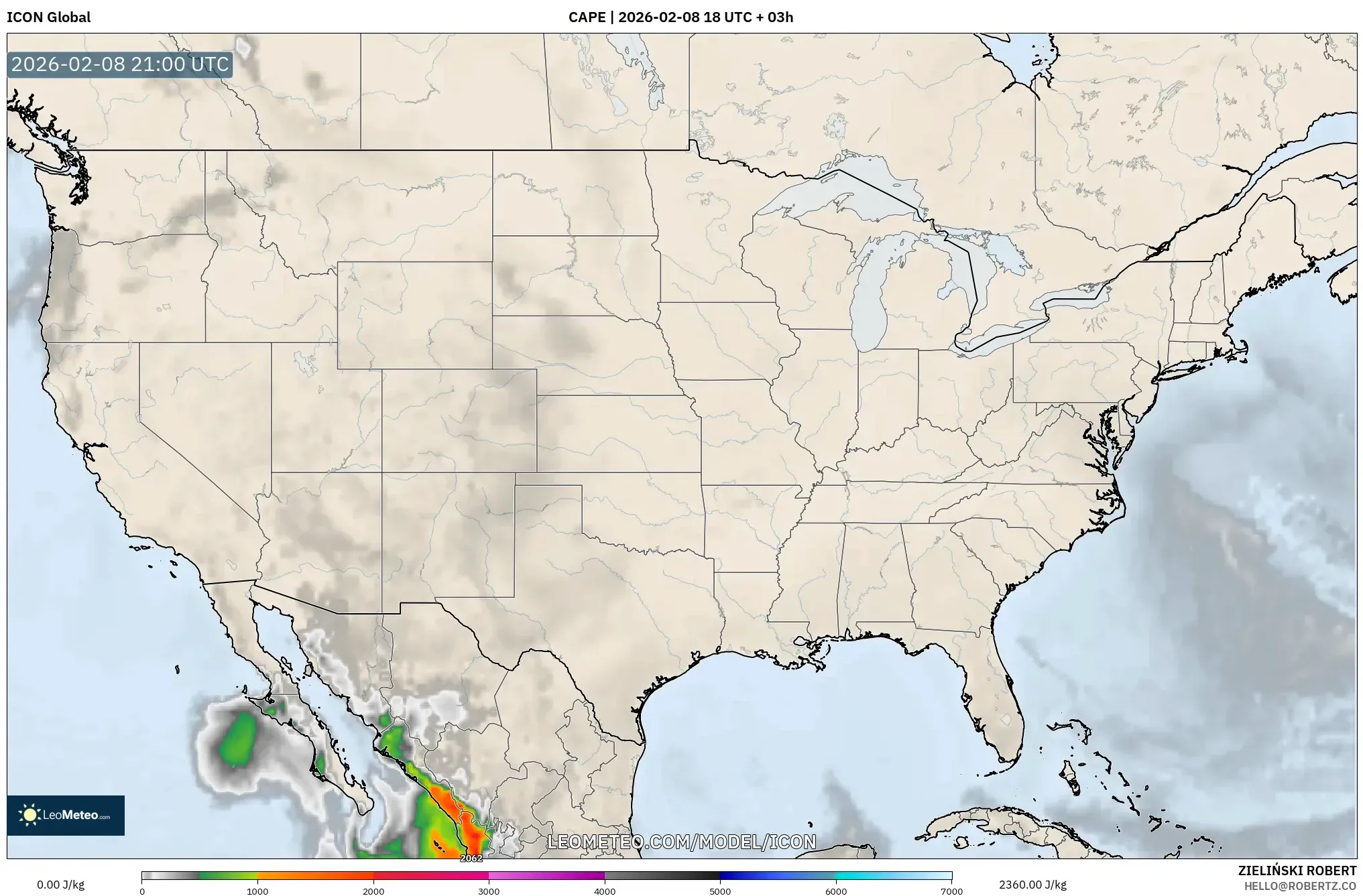 ICON model - United States, CAPE