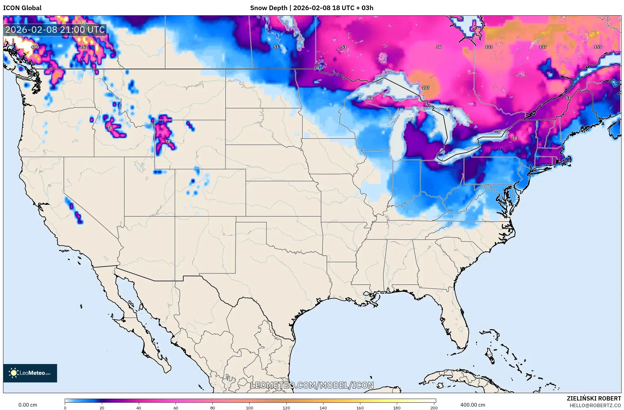 ICON model - Amerika Serikat, Kedalaman Salju