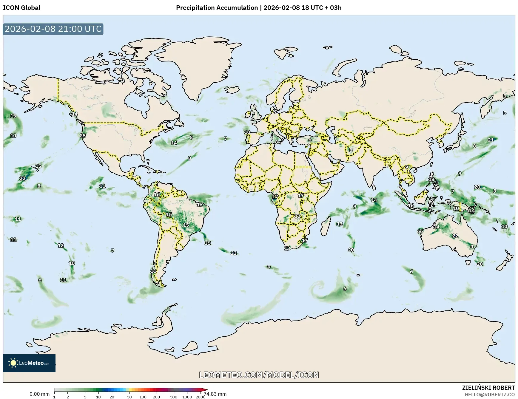 ICON model - World, Precipitation Accumulation
