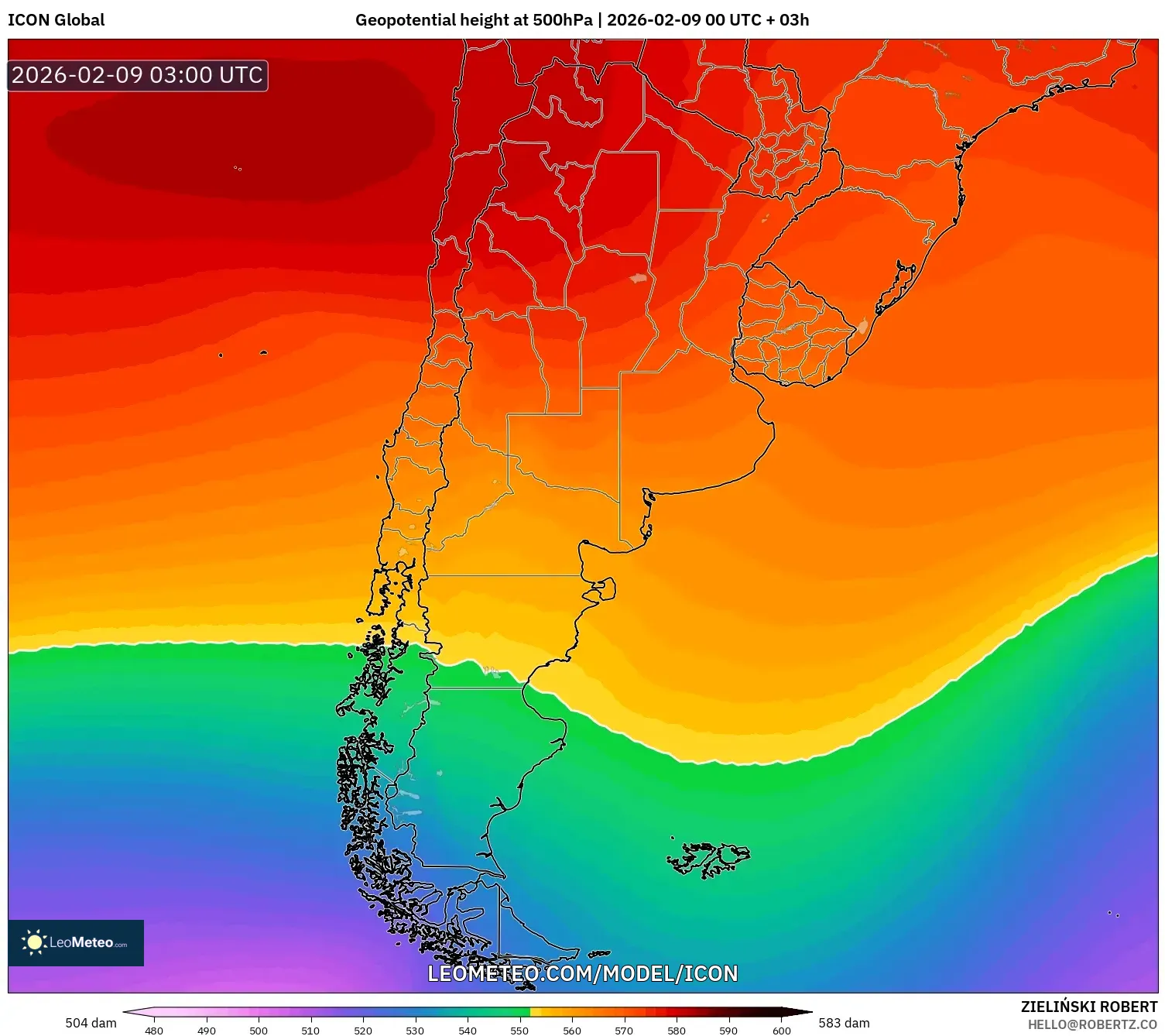 ICON model - Argentina, Ketinggian geopotensial pada 500 hPa