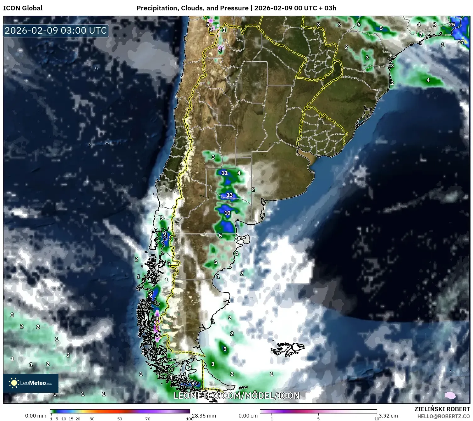 ICON model - Argentina, Hujan, Awan dan Tekanan