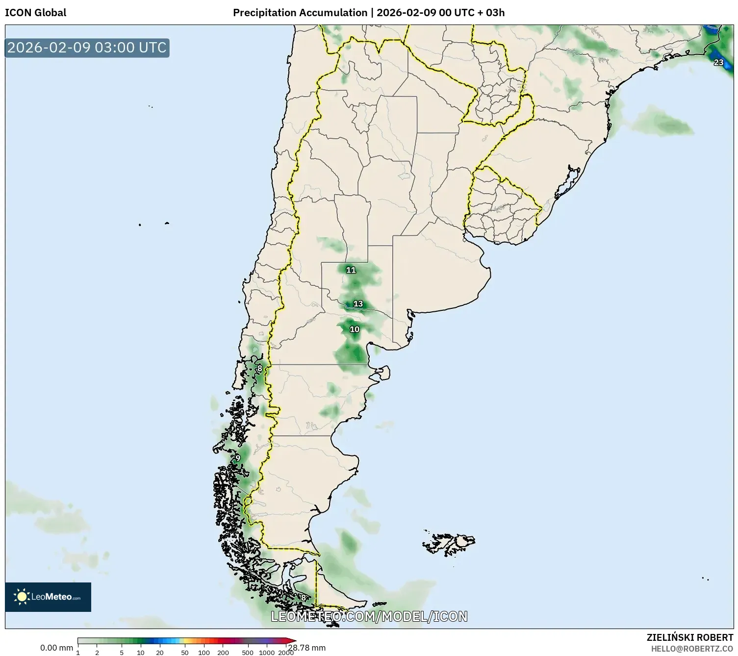 ICON model - Argentina, Pengumpulan Hujan