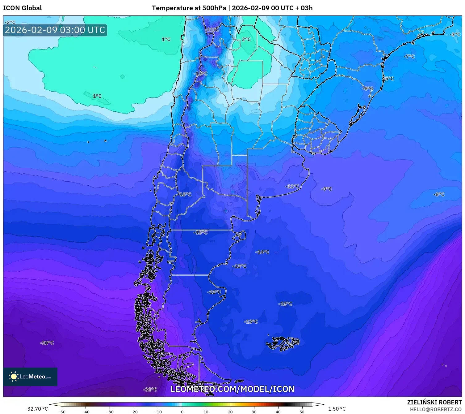 ICON model - Argentina, Suhu 500 hPa