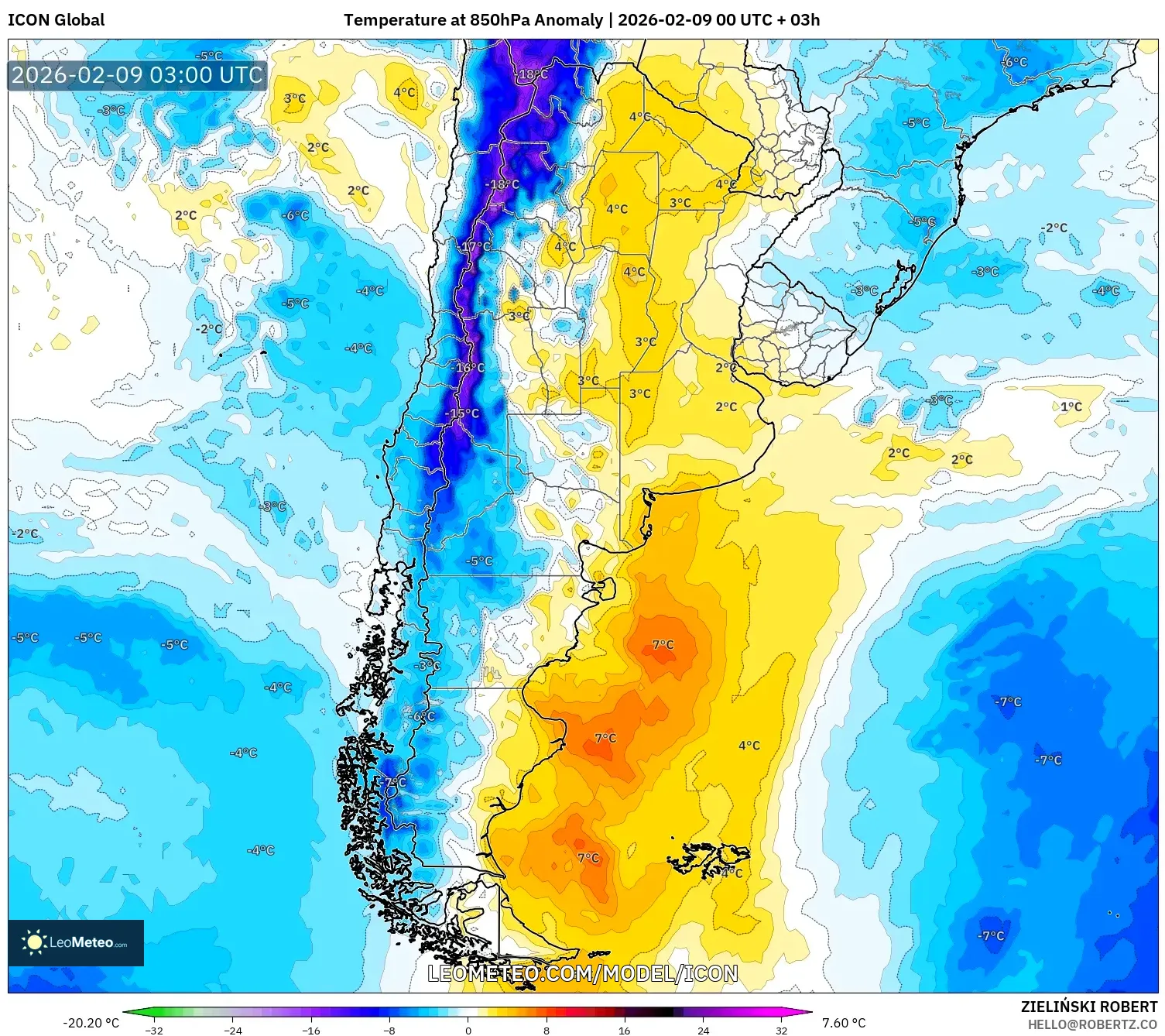 ICON model - Argentina, Anomali Suhu 850 hPa
