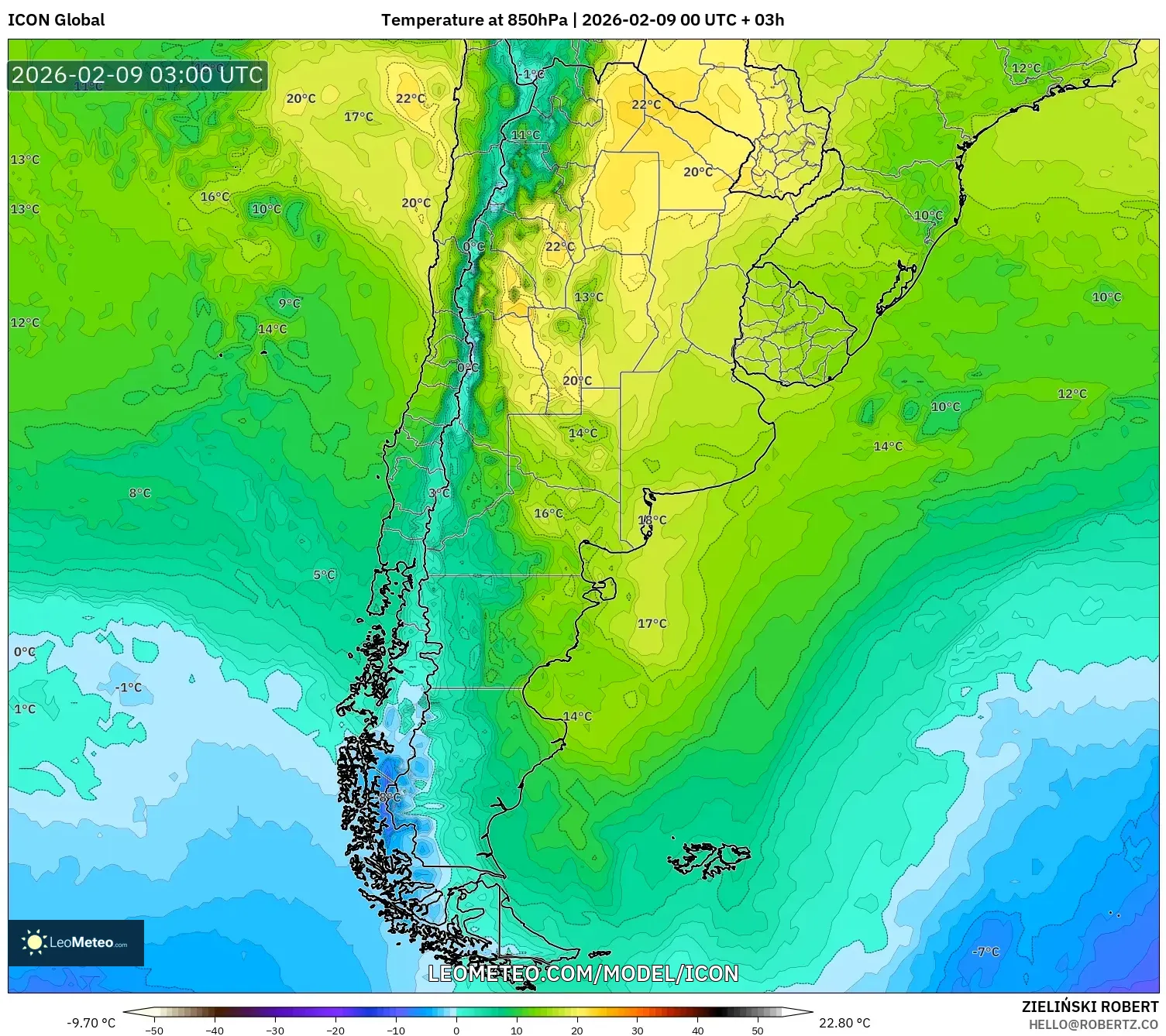 ICON model - Argentina, Suhu 850 hPa