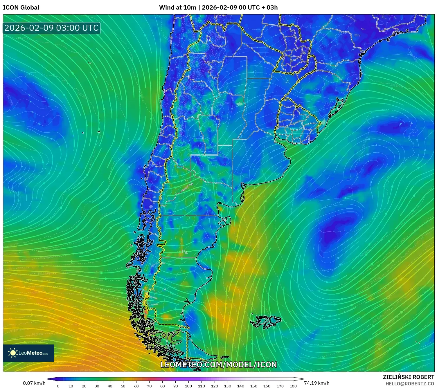 ICON model - Argentina, Angin 10 m