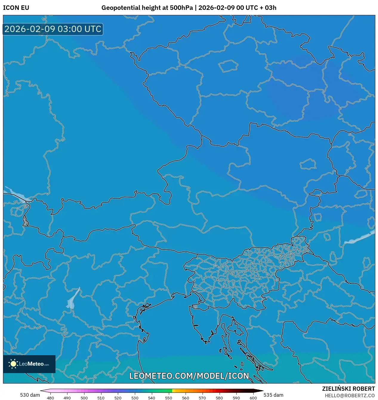 ICON model - Austria, Ketinggian geopotensial pada 500 hPa