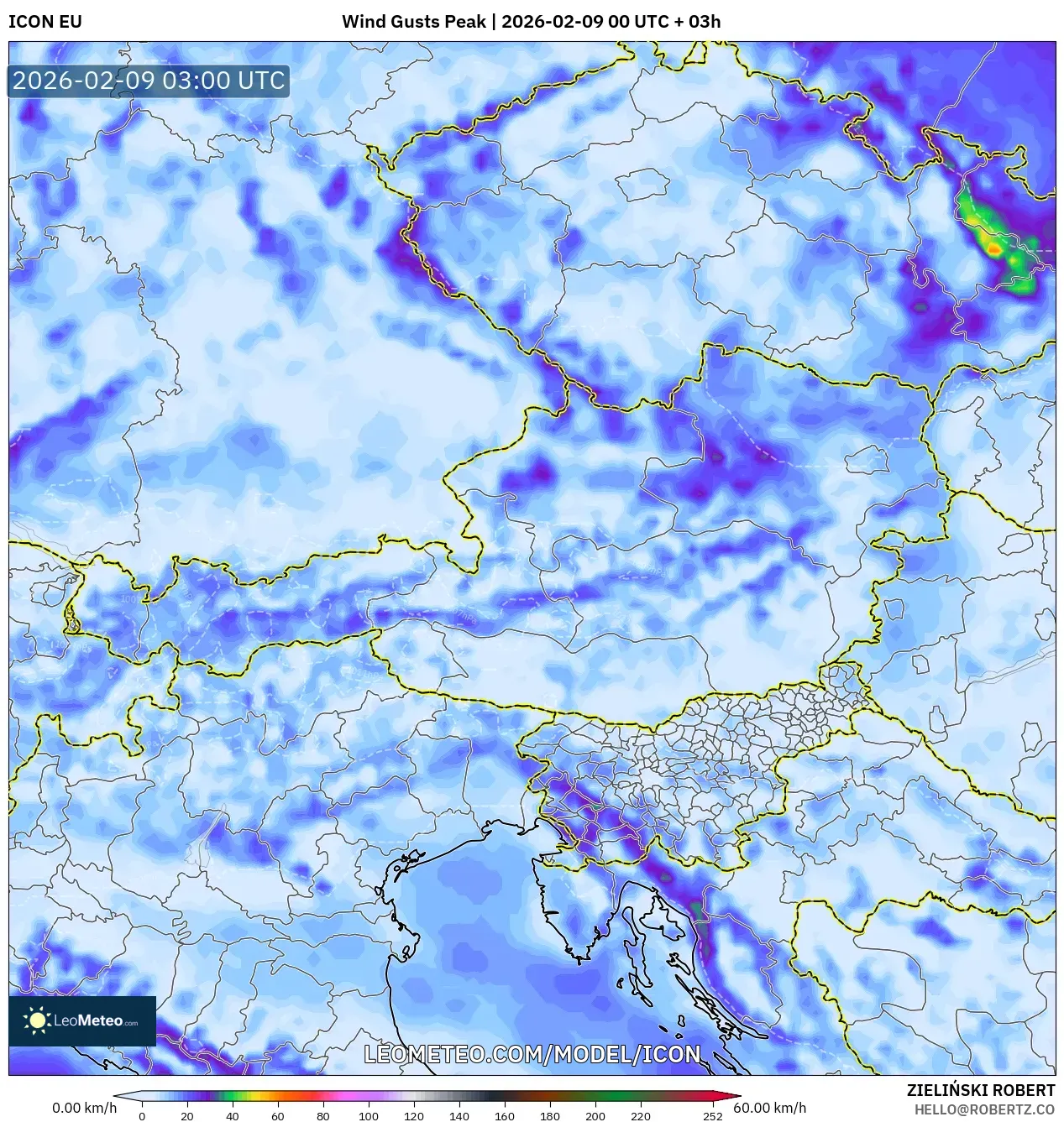 ICON model - Austria, Hembusan Tertinggi