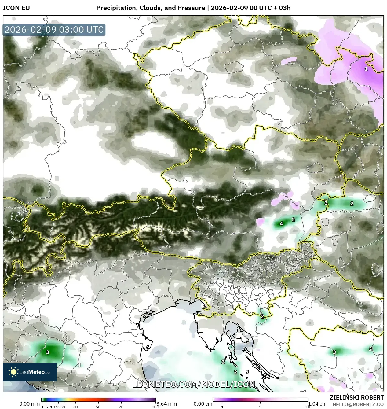 ICON model - Austria, Hujan, Awan dan Tekanan
