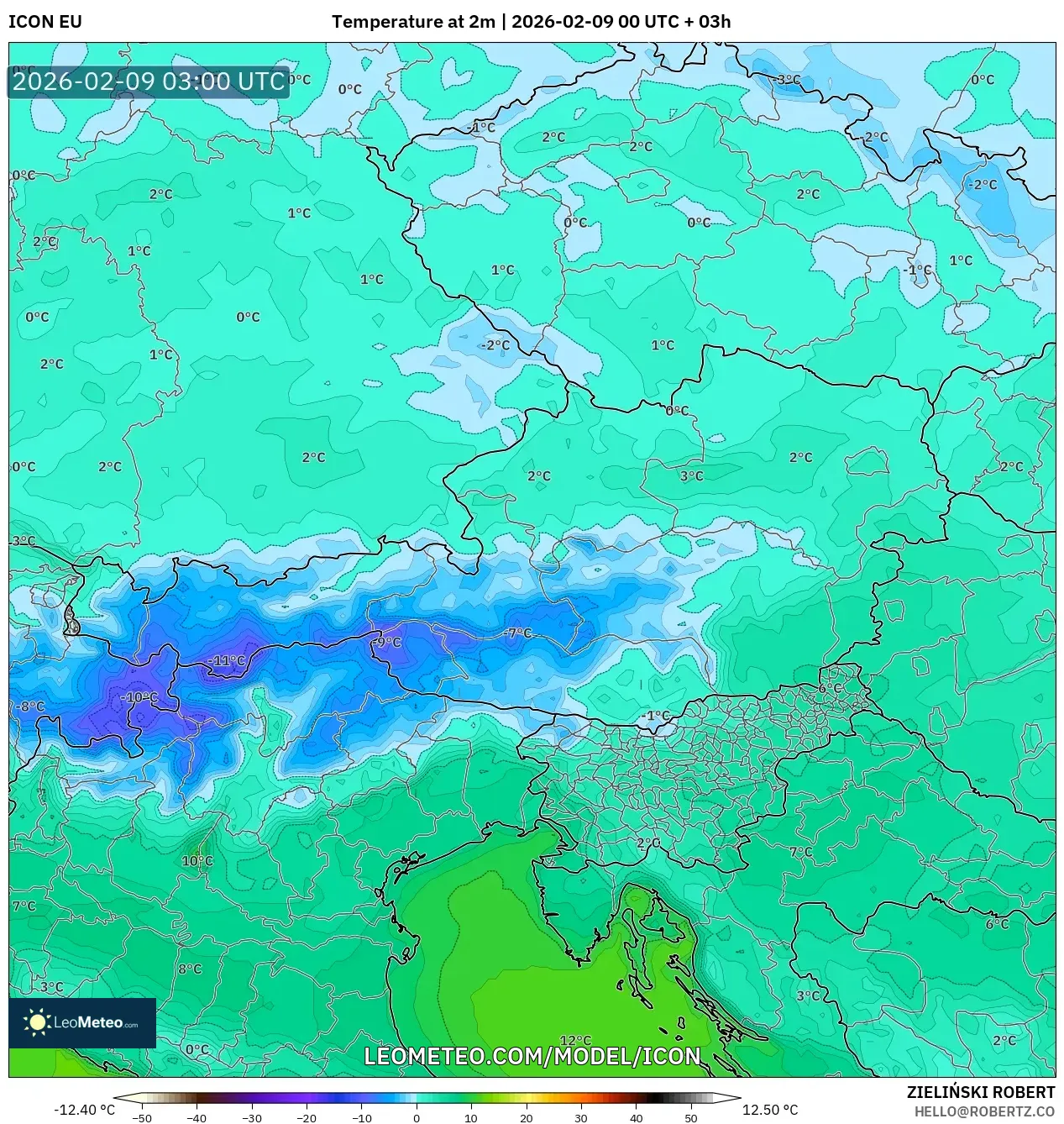 ICON model - Austria, Suhu pada 2 m