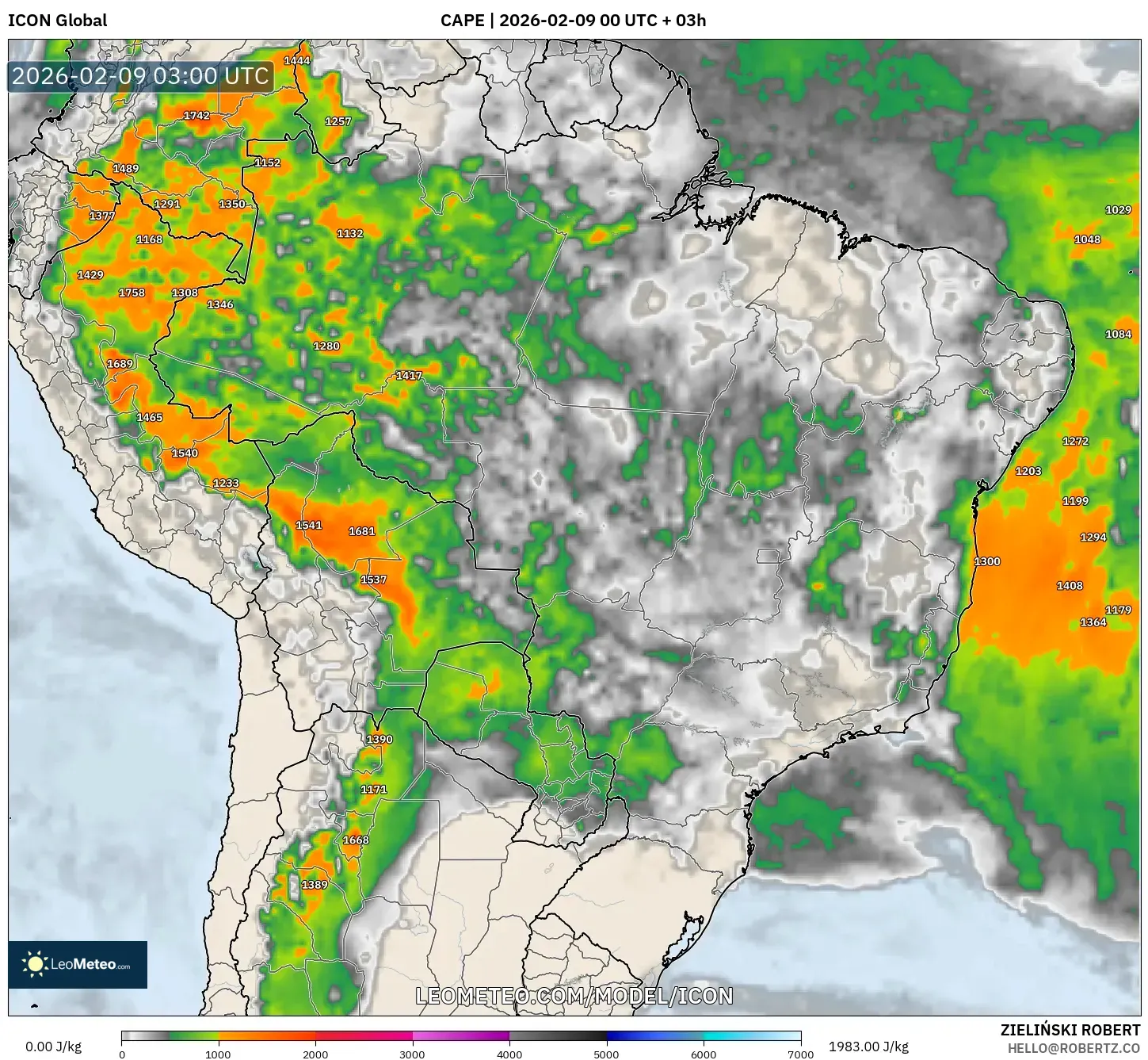 ICON model - Brazil, CAPE