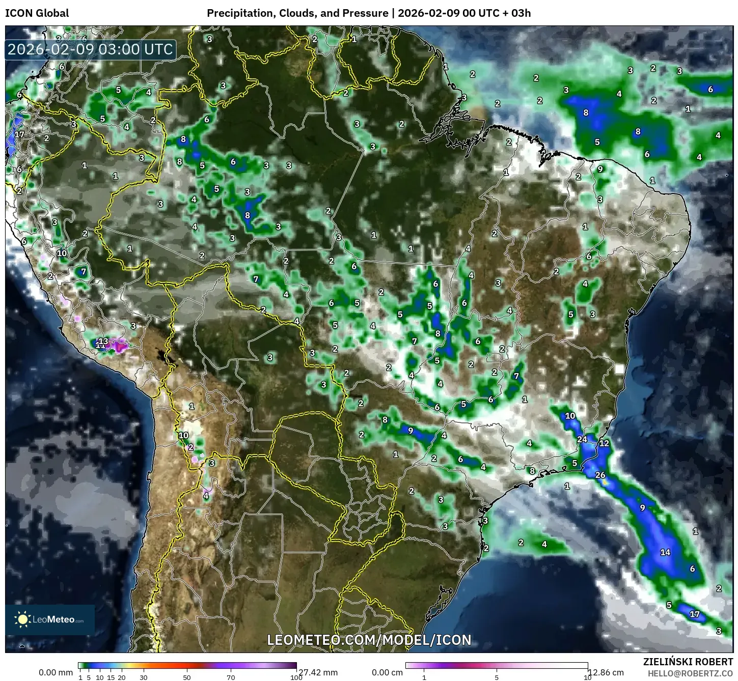 ICON model - Brazil, Hujan, Awan dan Tekanan