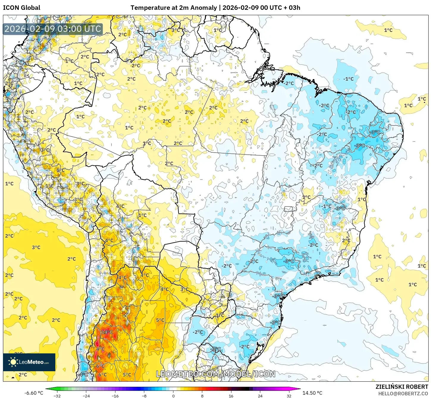 ICON model - Brazil, Anomali Suhu 2 m