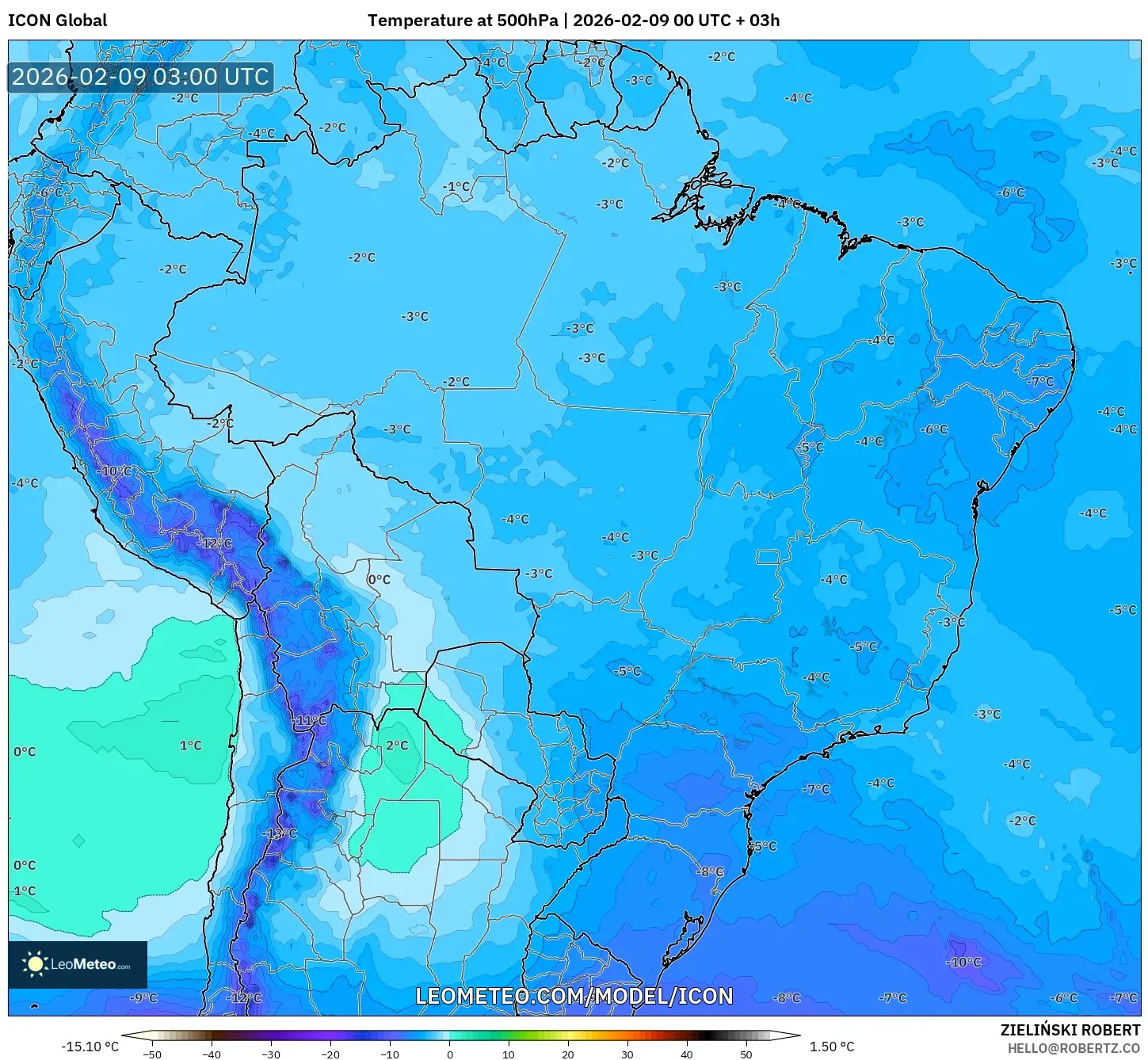 ICON model - Brazil, Suhu 500 hPa