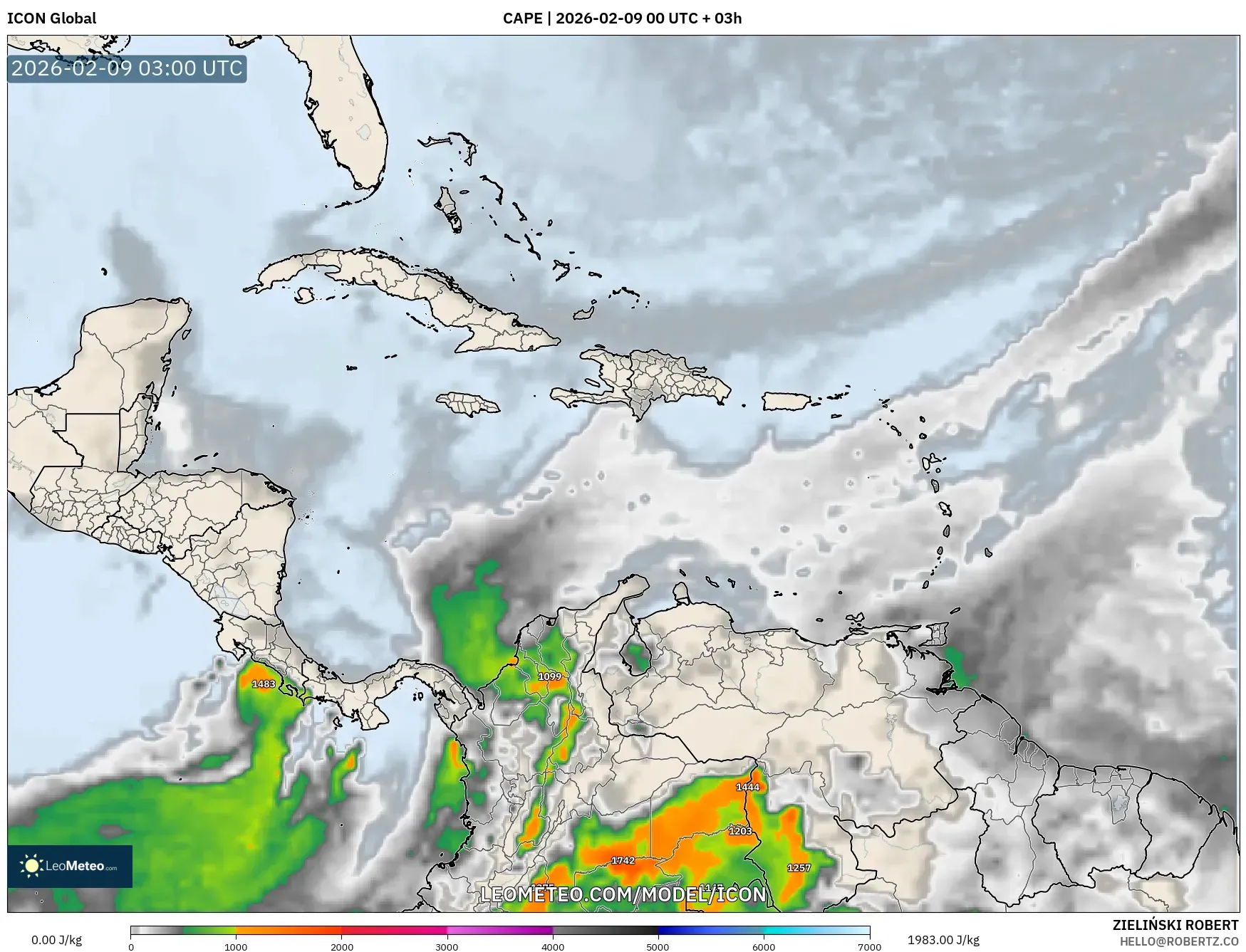 ICON model - Karibia, CAPE