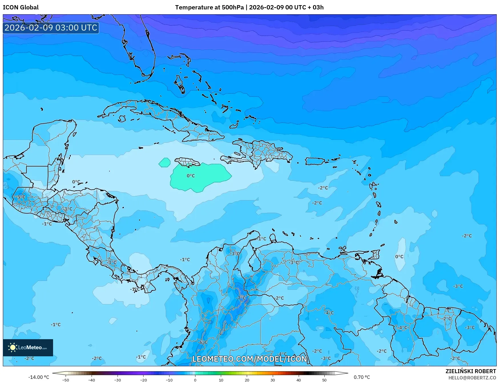 ICON model - Karibia, Suhu 500 hPa