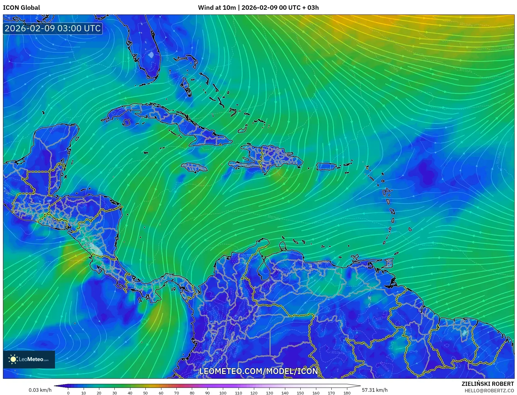 ICON model - Karibia, Angin 10 m