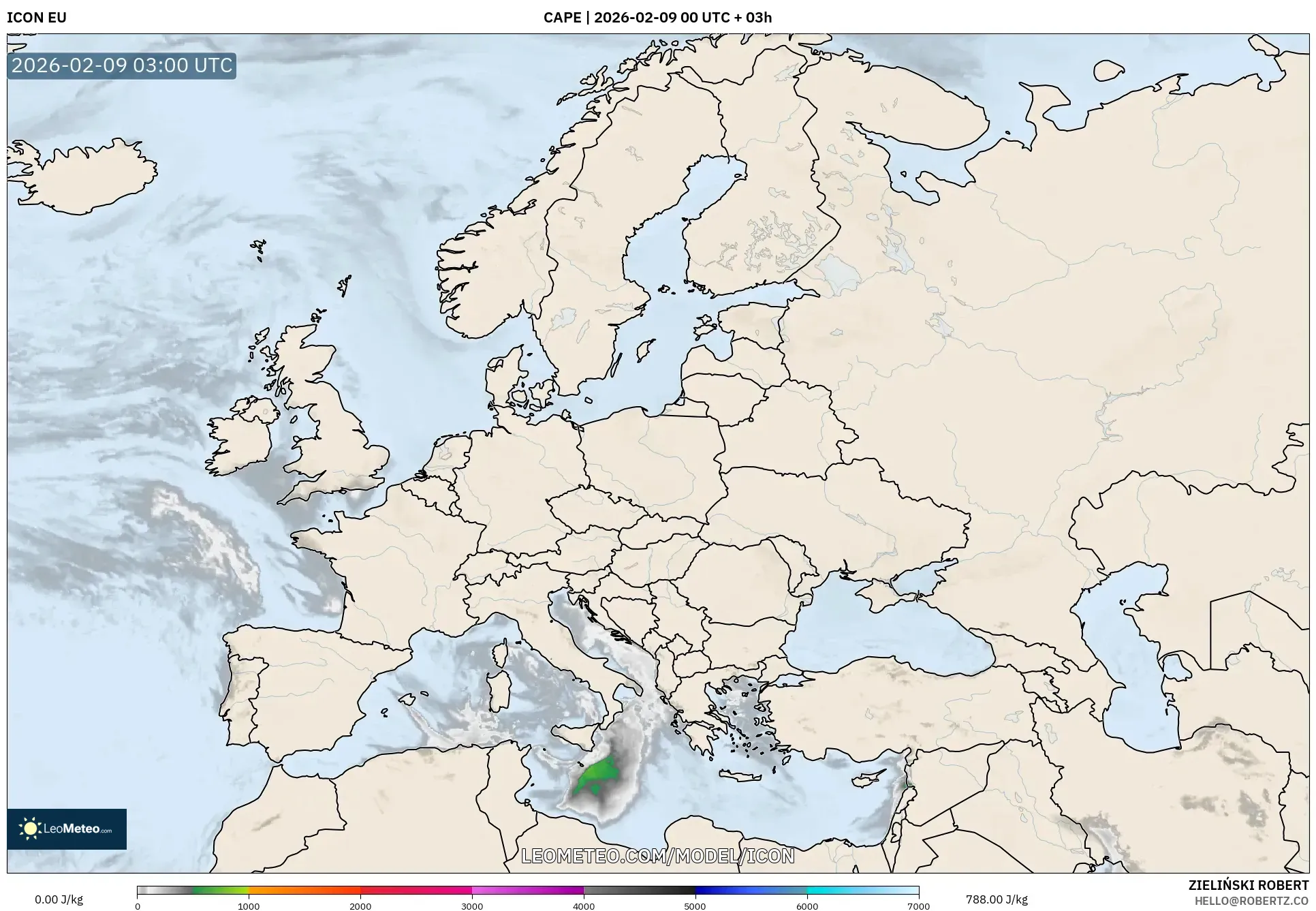 ICON model - Eropah, CAPE
