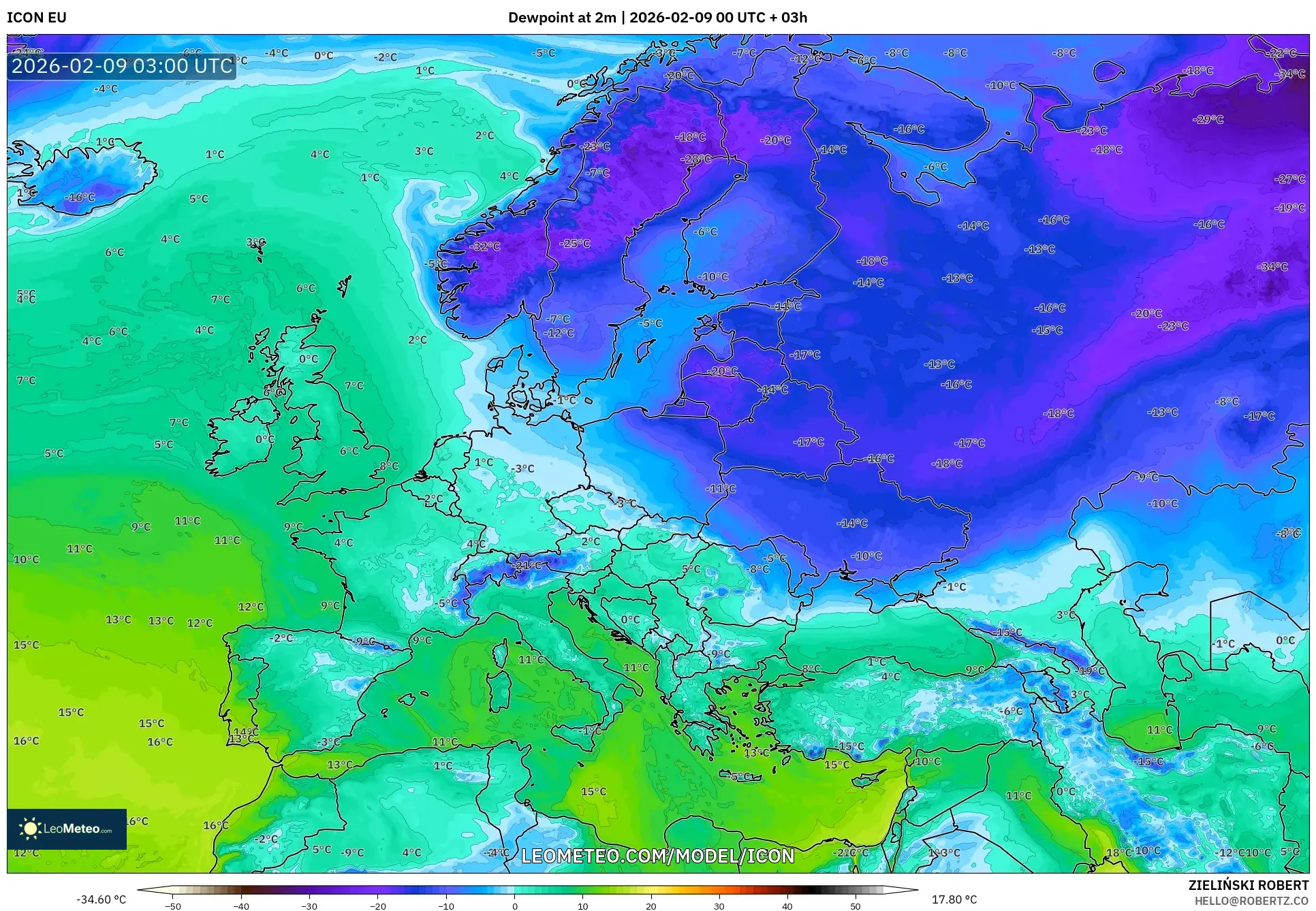 ICON model - Eropah, Takat Embun 2 m