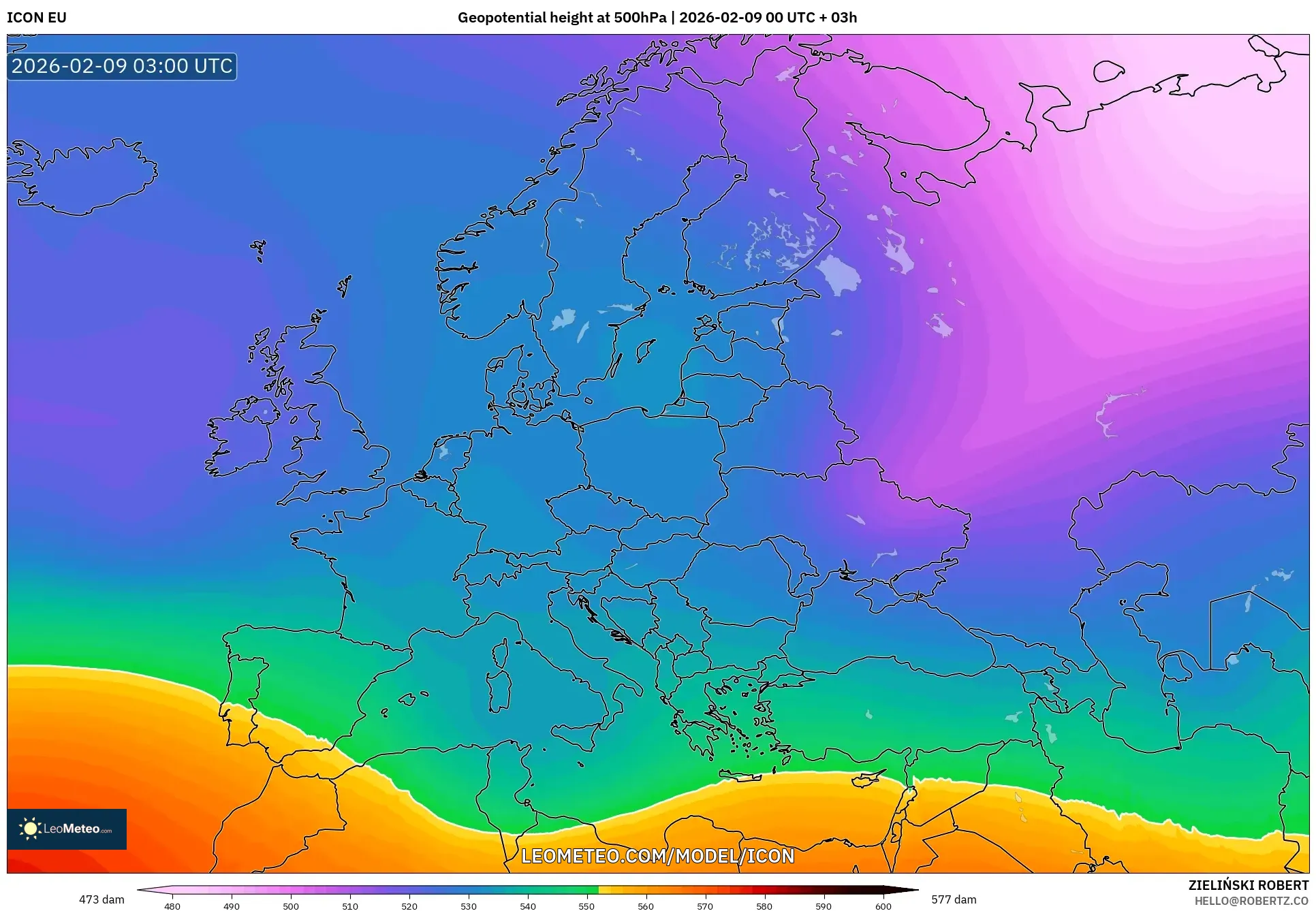 ICON model - Eropah, Ketinggian geopotensial pada 500 hPa