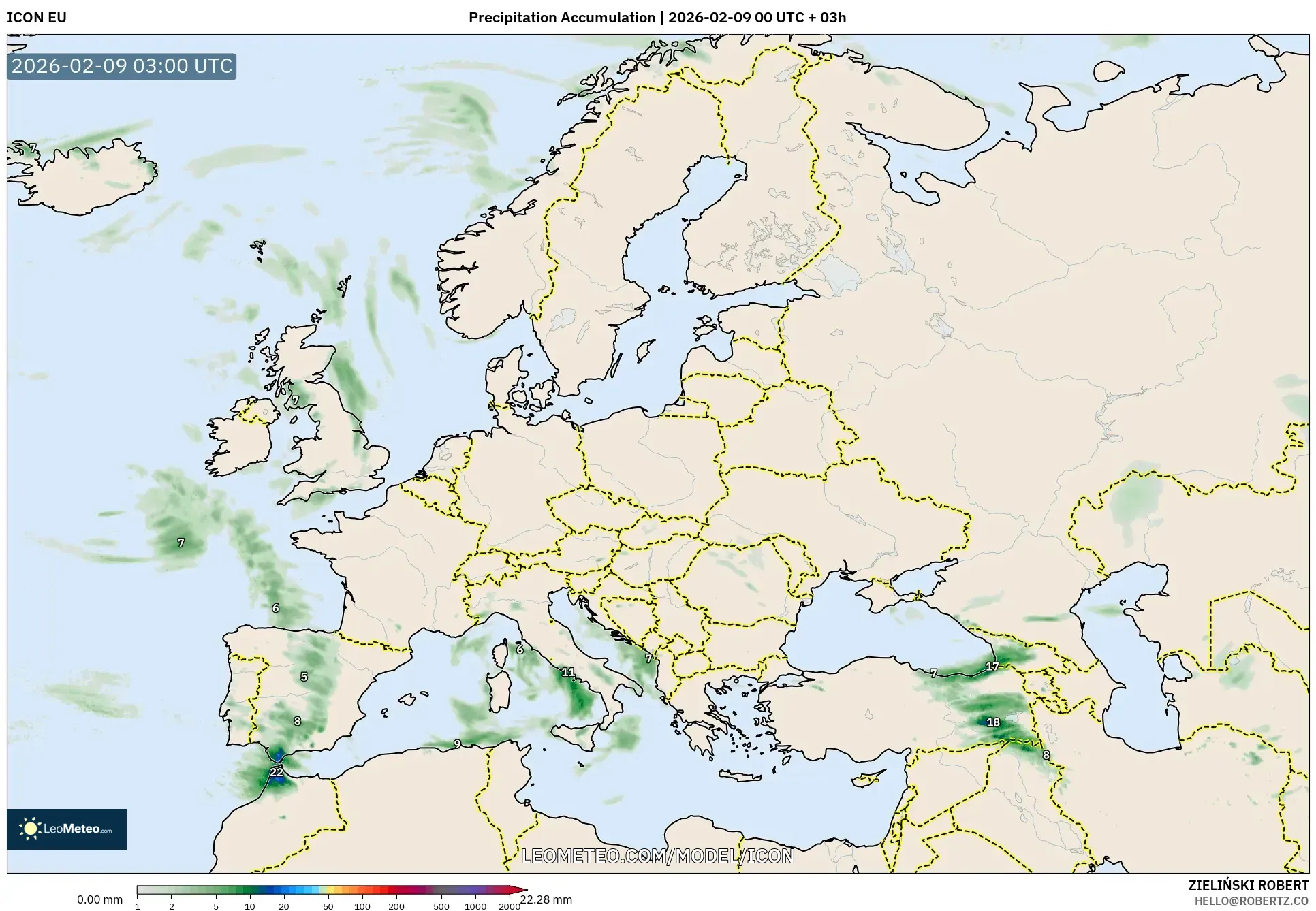 ICON model - Eropah, Pengumpulan Hujan