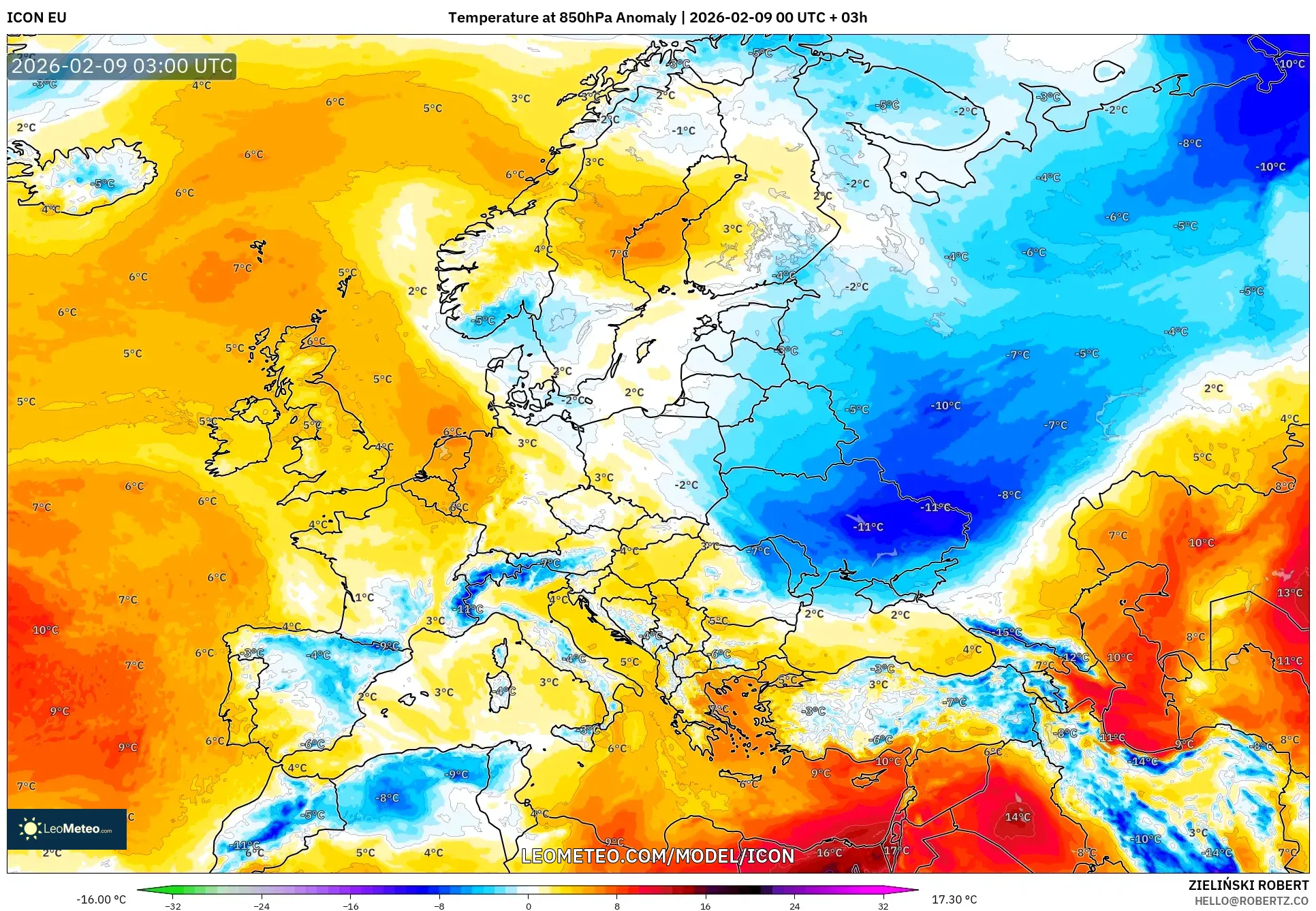 ICON model - Eropah, Anomali Suhu 850 hPa