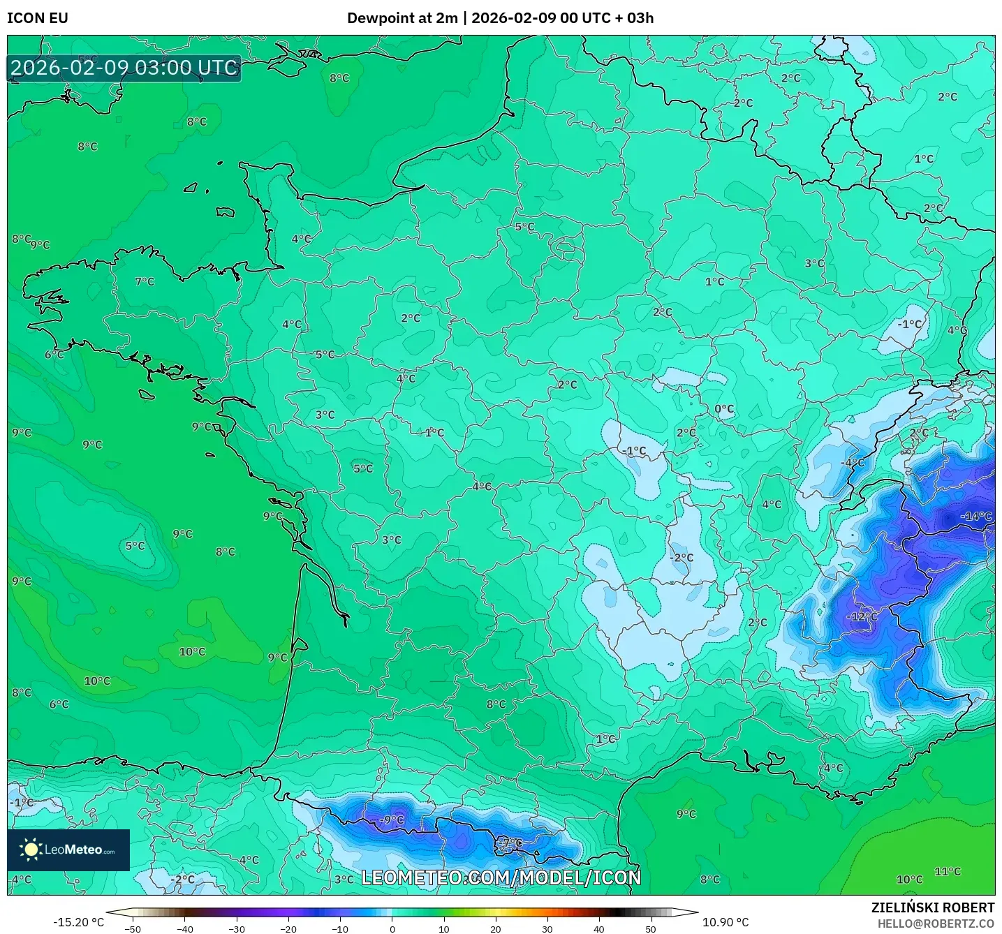 ICON model - Perancis, Takat Embun 2 m