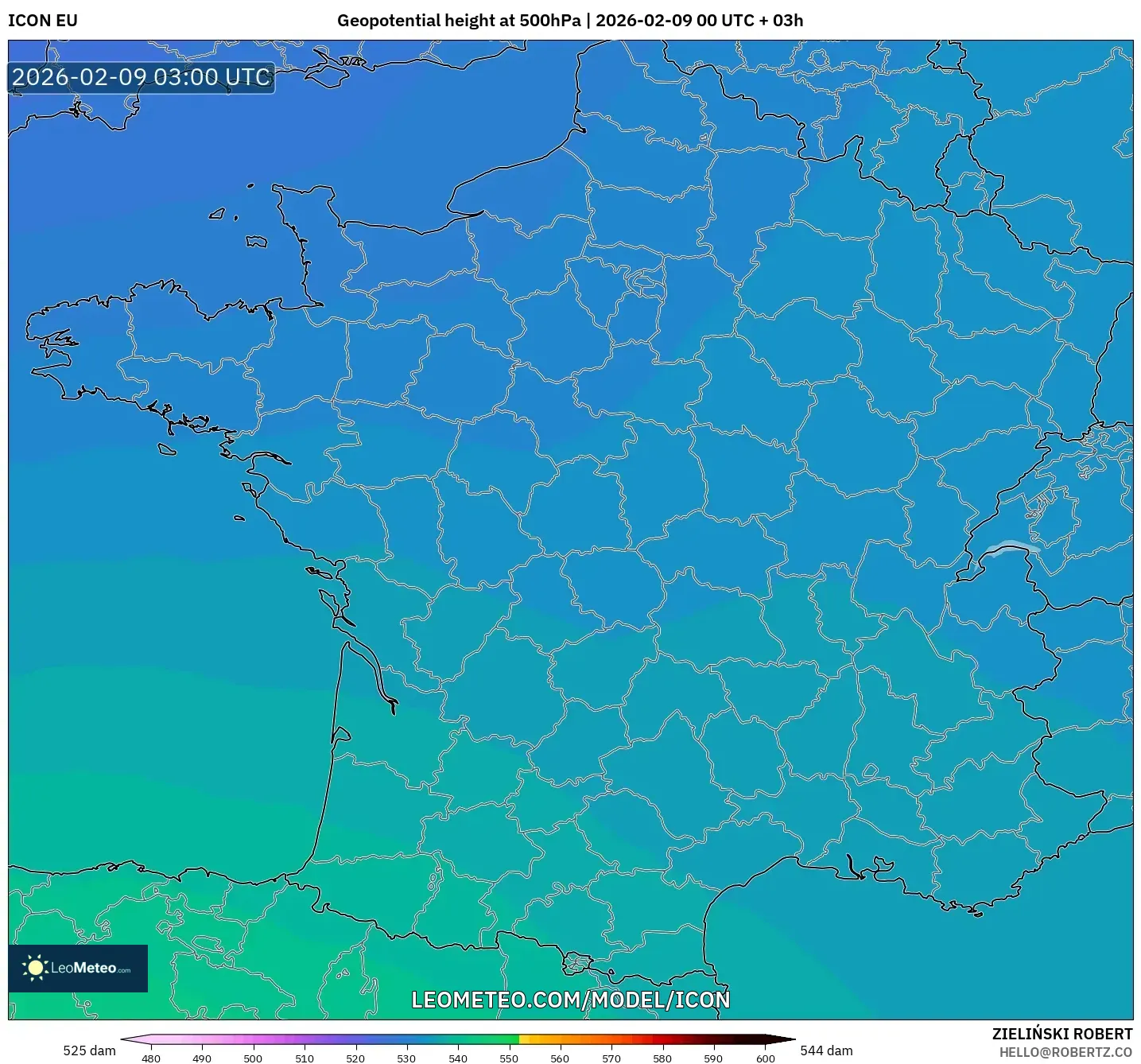 ICON model - Perancis, Ketinggian geopotensial pada 500 hPa