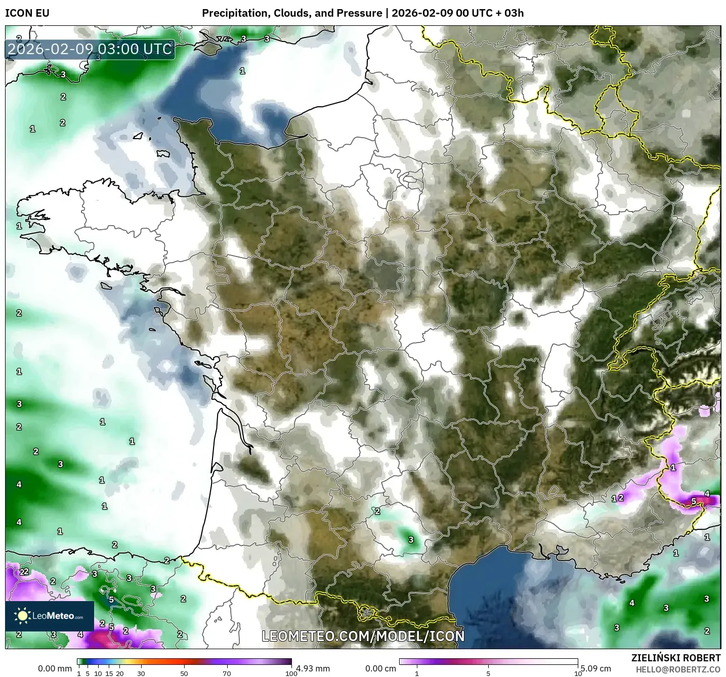 ICON model - Perancis, Hujan, Awan dan Tekanan