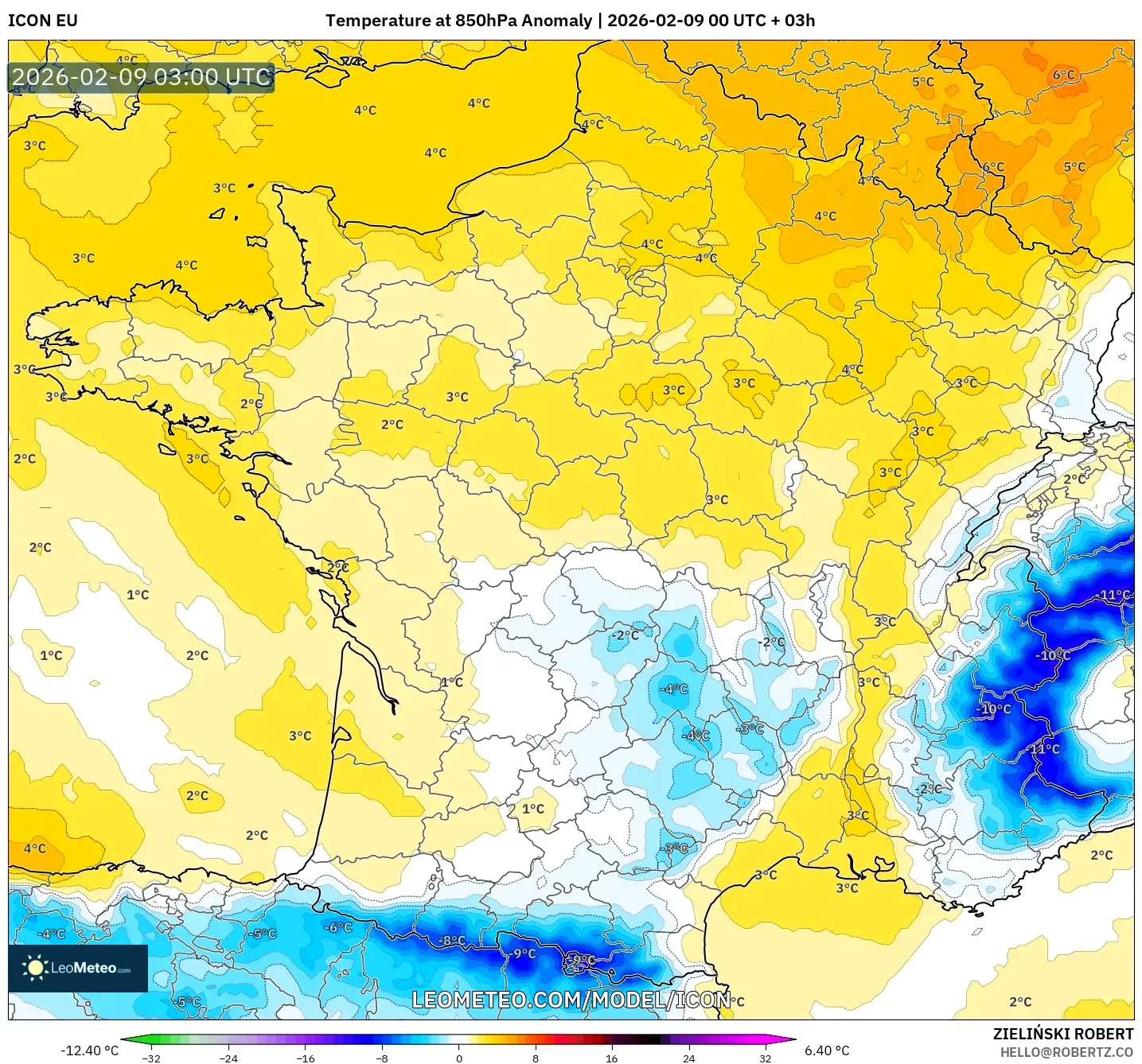 ICON model - Perancis, Anomali Suhu 850 hPa